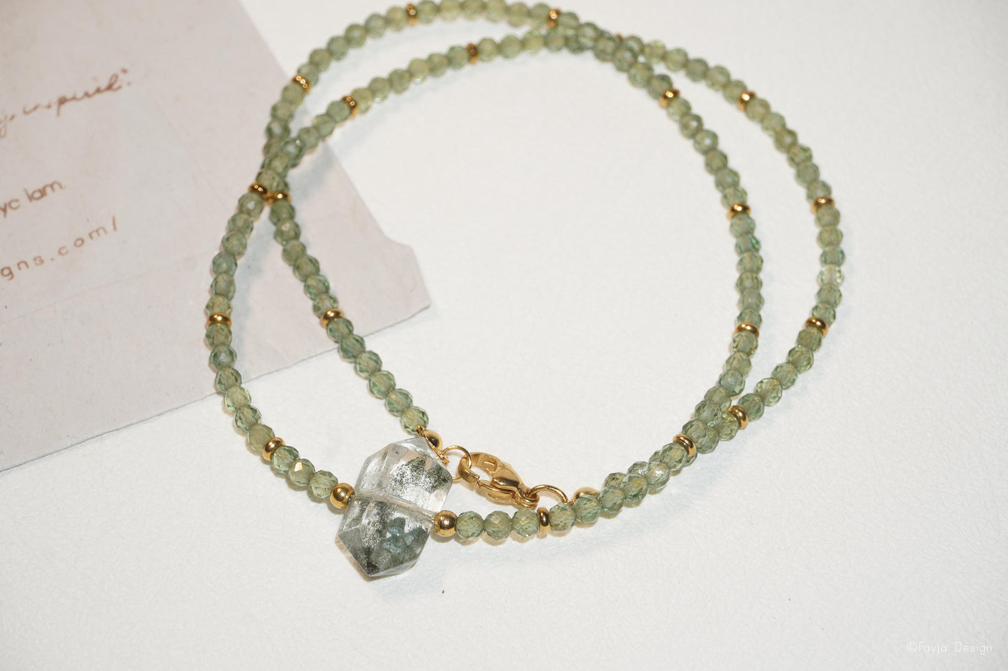 Verdant Essence Necklace - Green Phantom Quartz and green apatite necklace