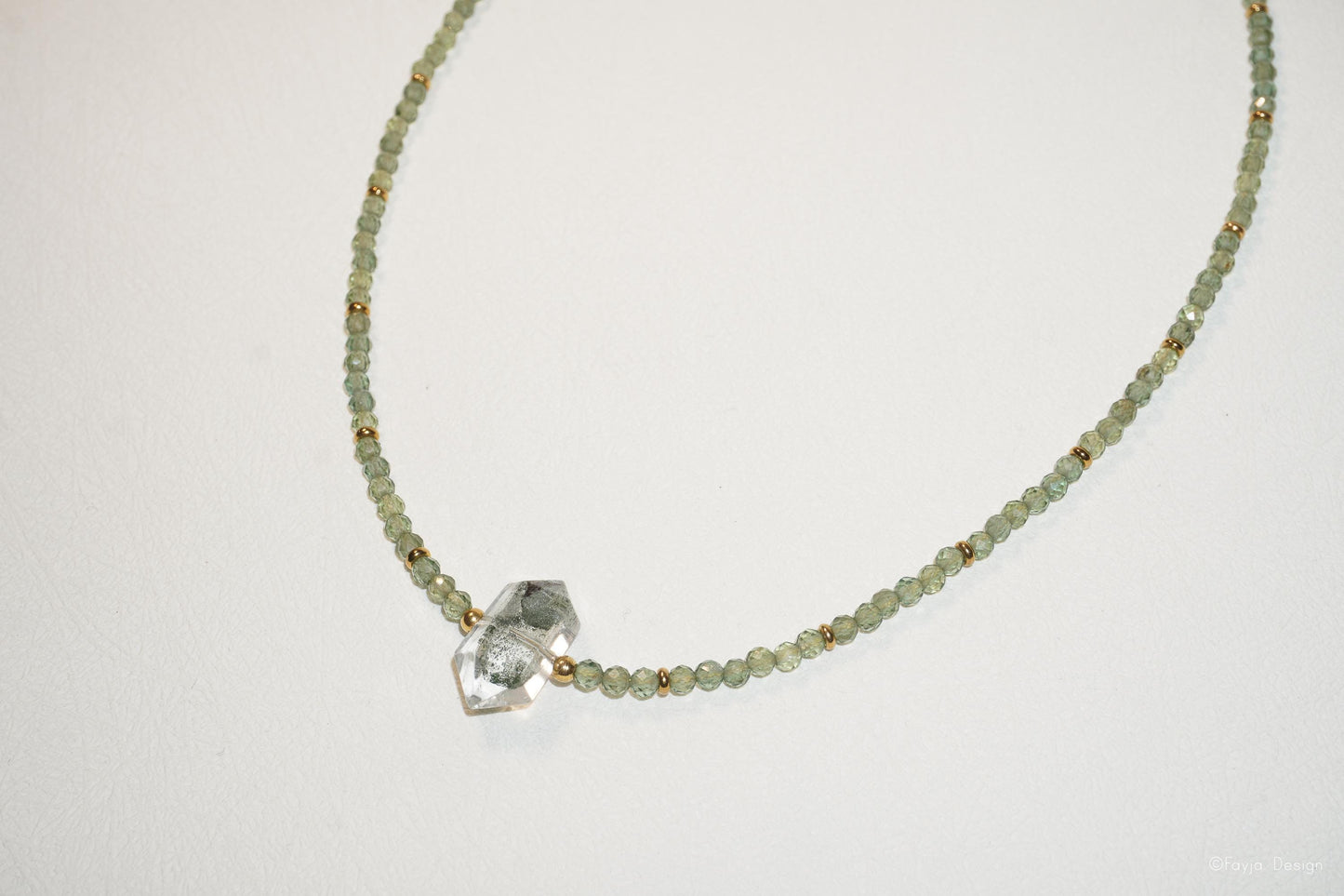 Verdant Essence Necklace - Green Phantom Quartz and green apatite necklace