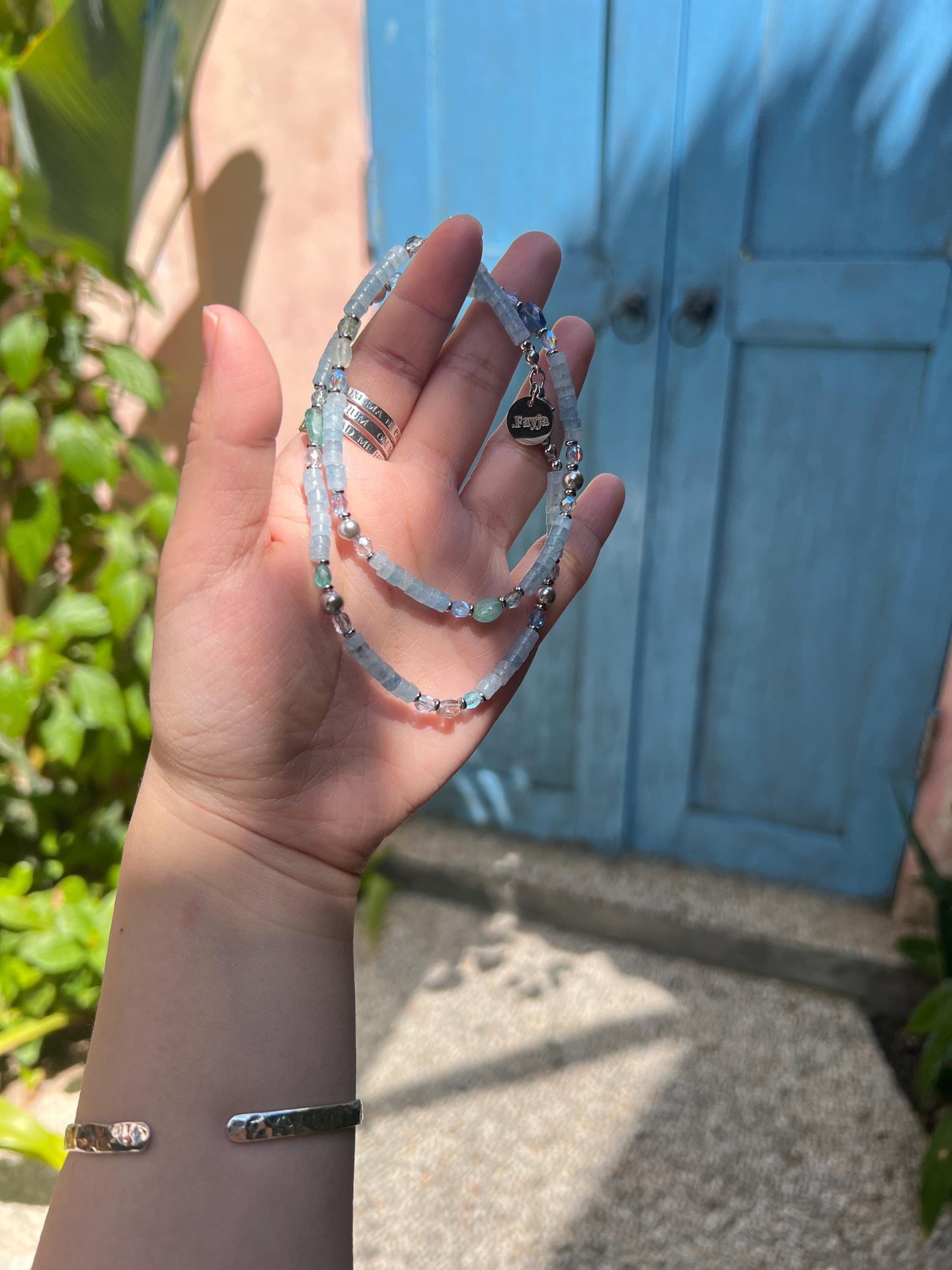 Aqua Serenity - Aquamarine with Blue Sapphire birthstone necklace