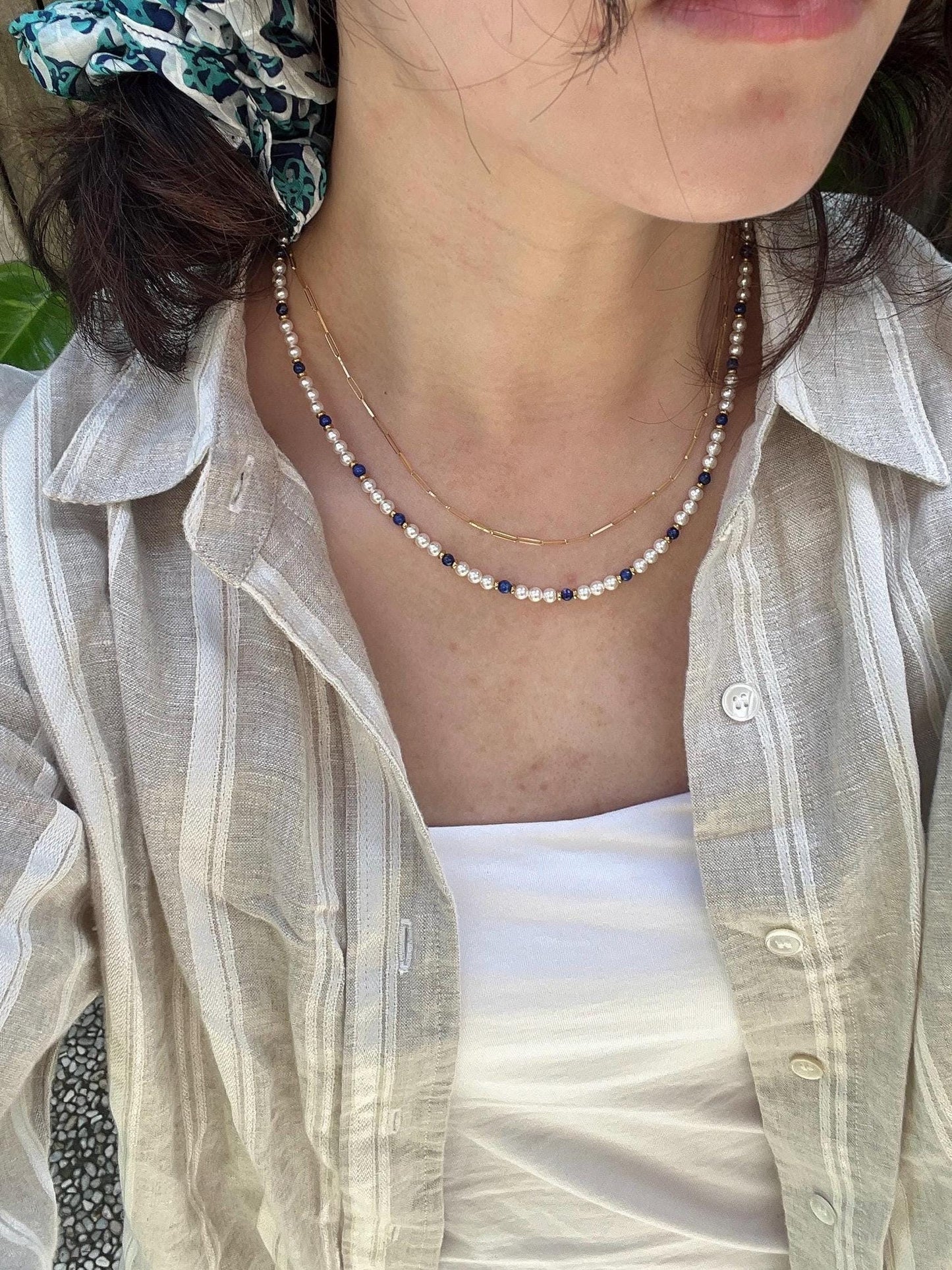 Lapis Luxe Necklace - Swarovski pearls and Lazurite stones necklace