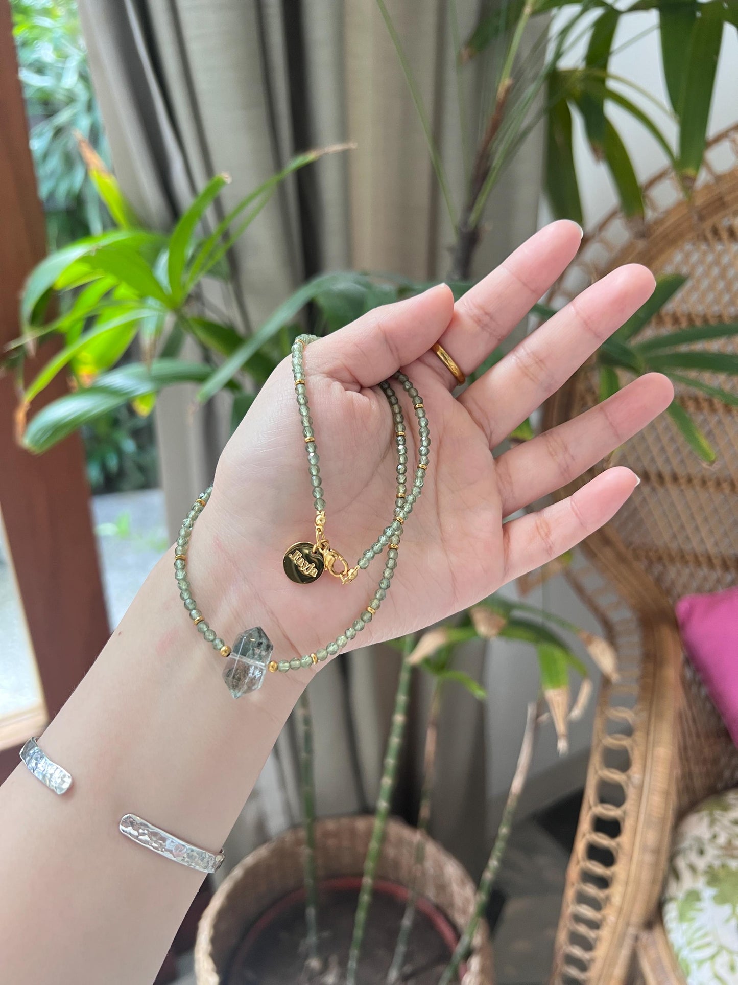 Verdant Essence Necklace - Green Phantom Quartz and green apatite necklace