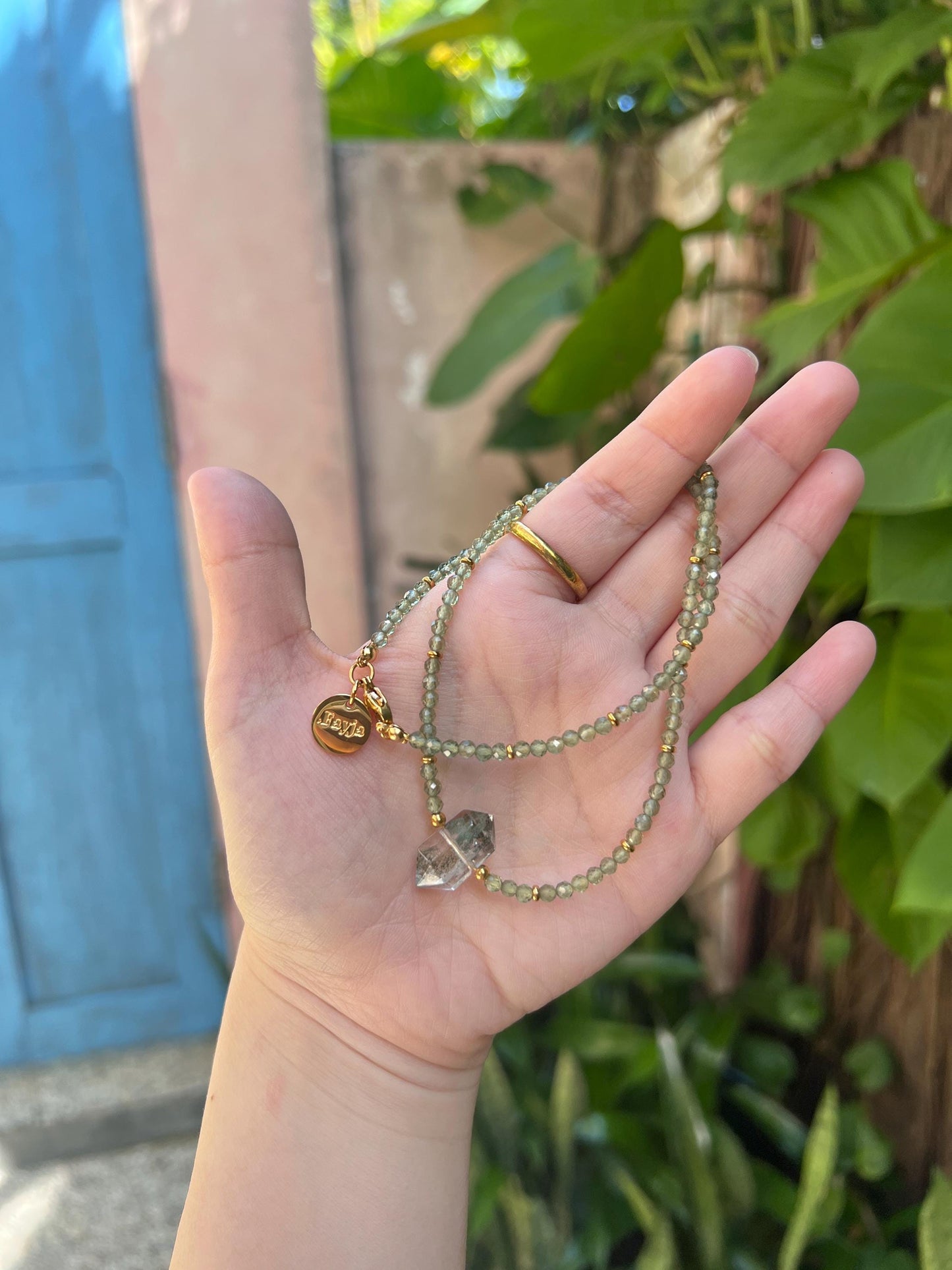 Verdant Essence Necklace - Green Phantom Quartz and green apatite necklace