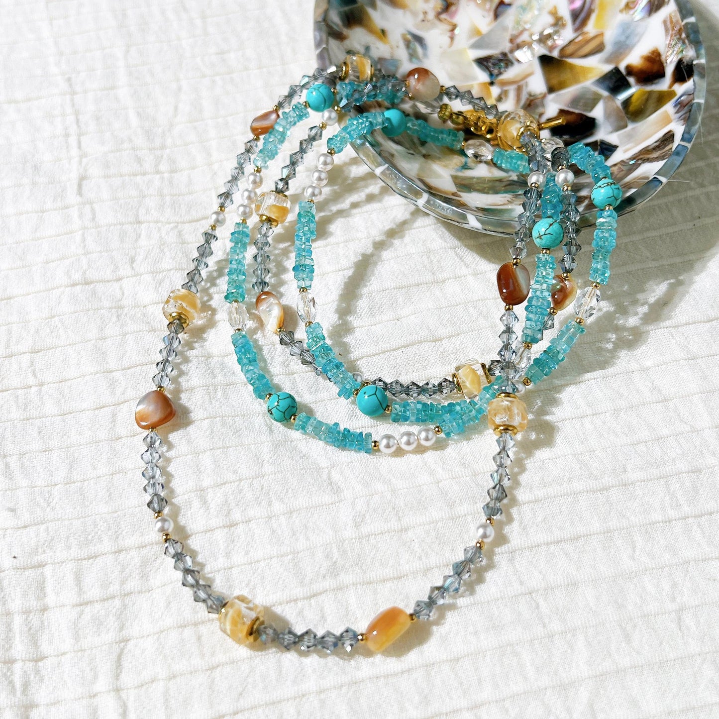 Sky apatite square cut crystal beads beaded necklace gift for her