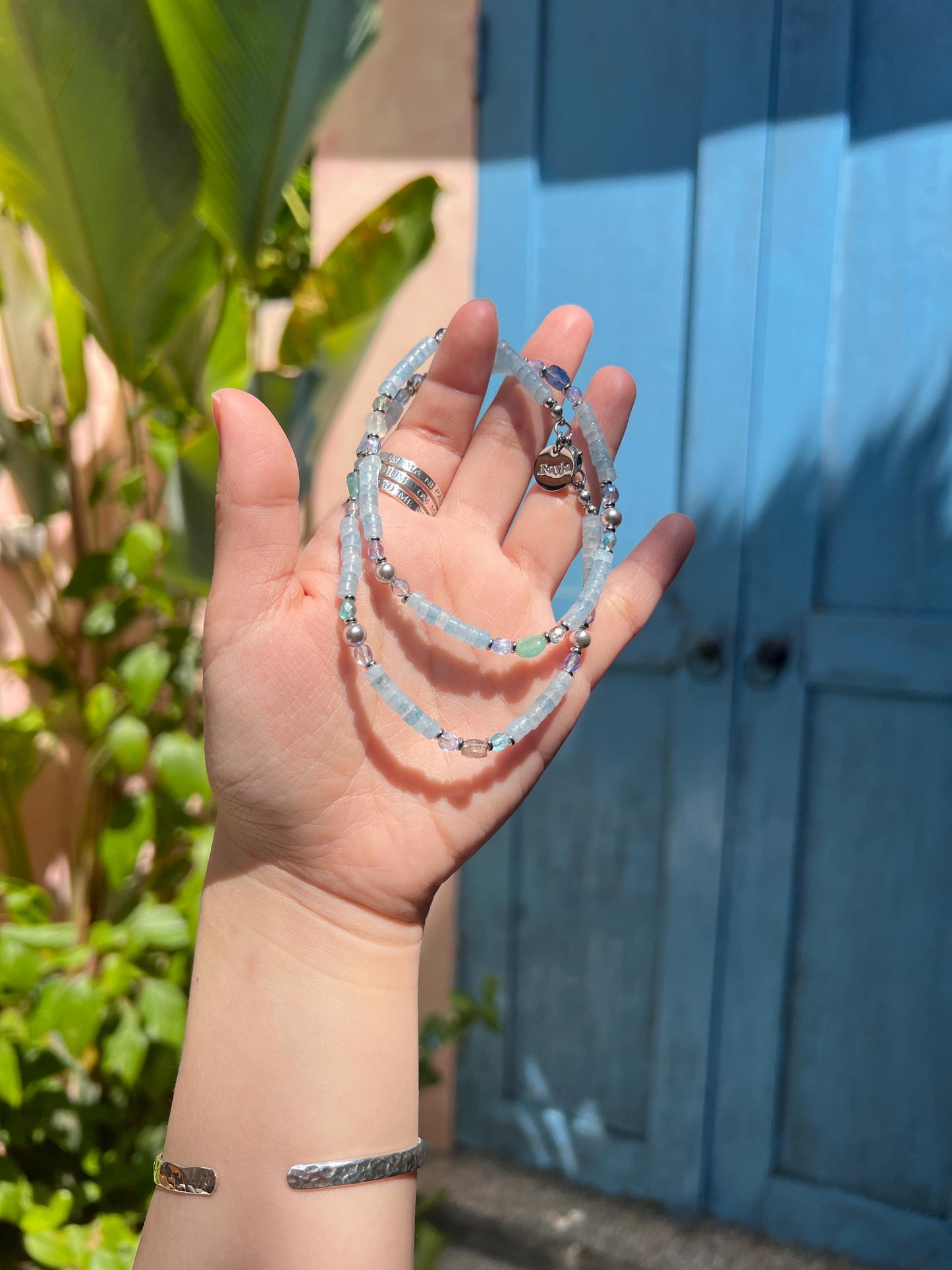 Aqua Serenity - Aquamarine with Blue Sapphire birthstone necklace
