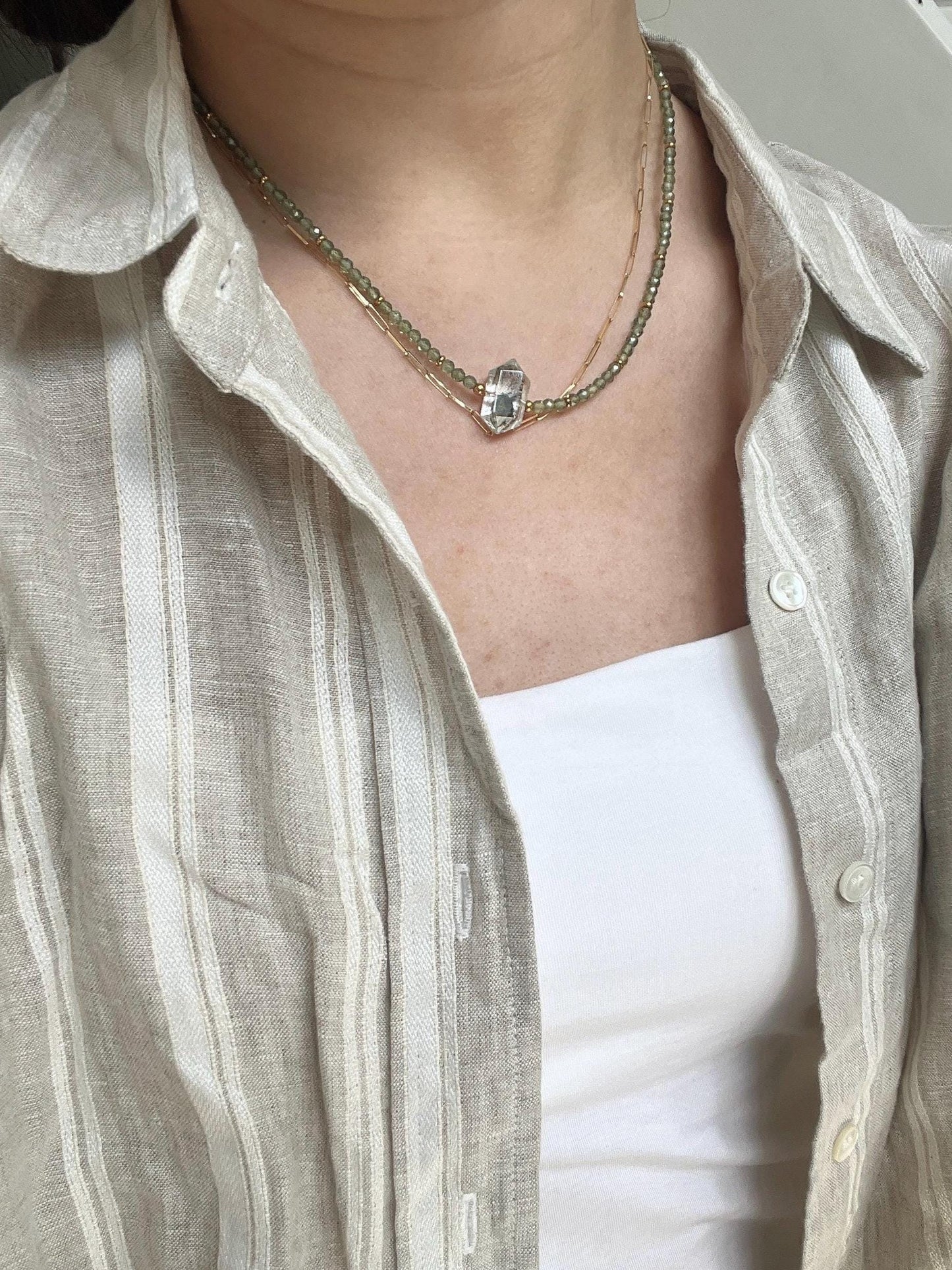 Verdant Essence Necklace - Green Phantom Quartz and green apatite necklace