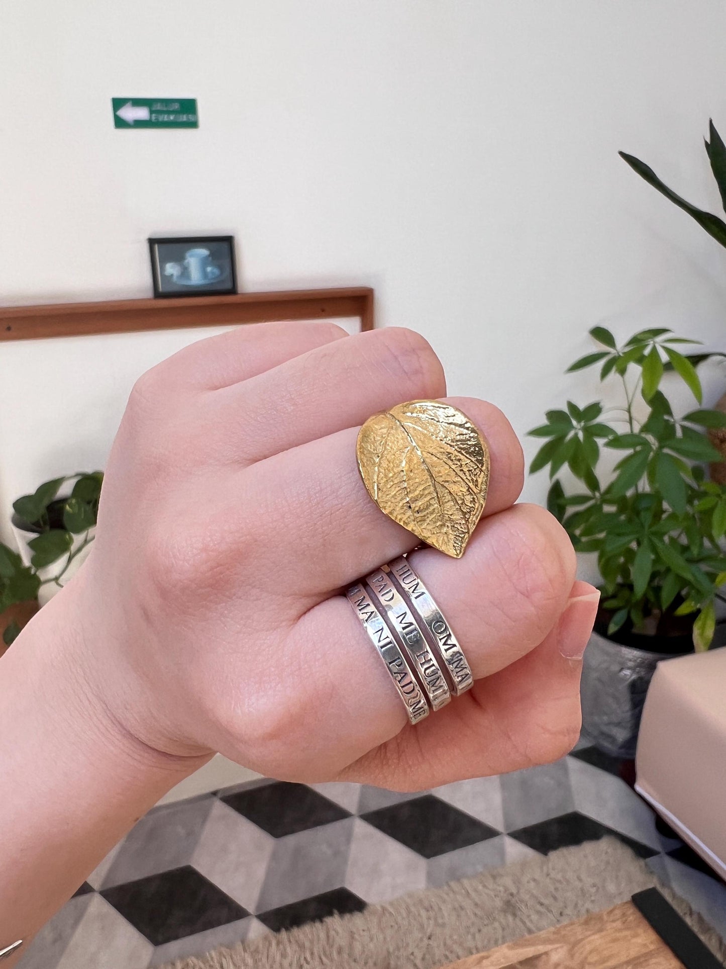 leaf brass ring statement rings gift for her