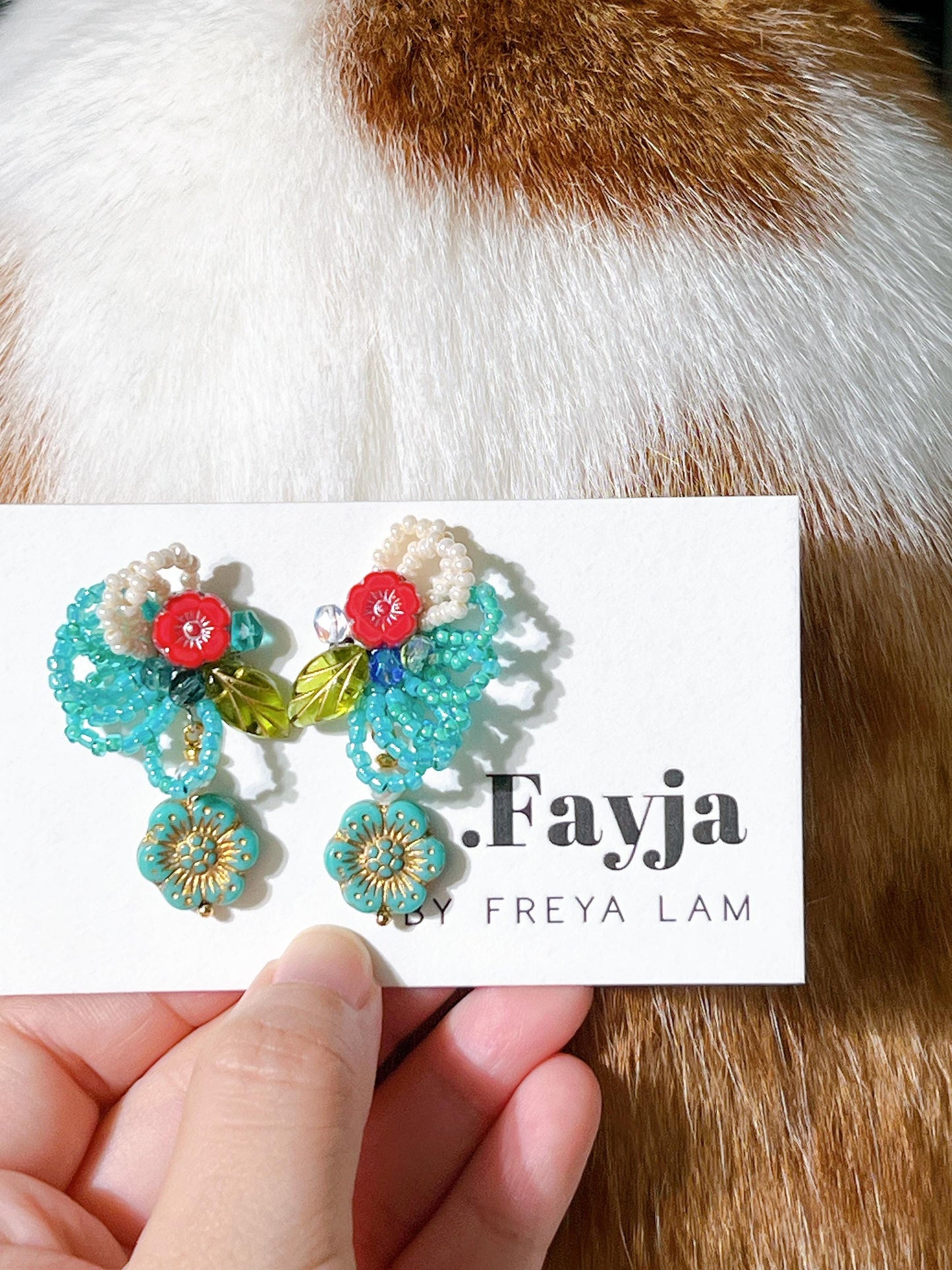 Handmade Czech glass beads embroidered ear stud earring gift for her
