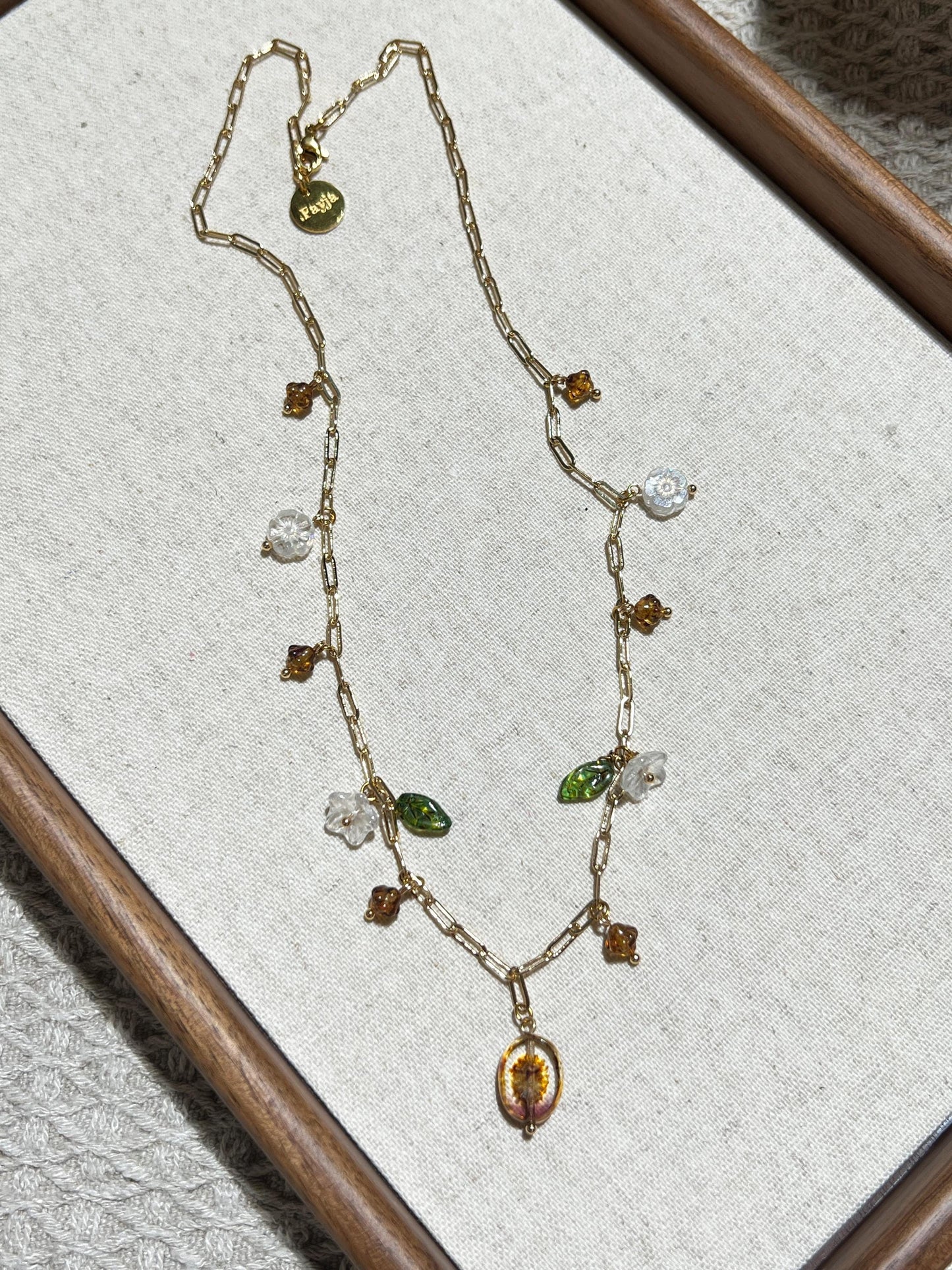 Bohemian glass beads Czech Glass Bead Charms necklace, flowers charms, chain necklace
