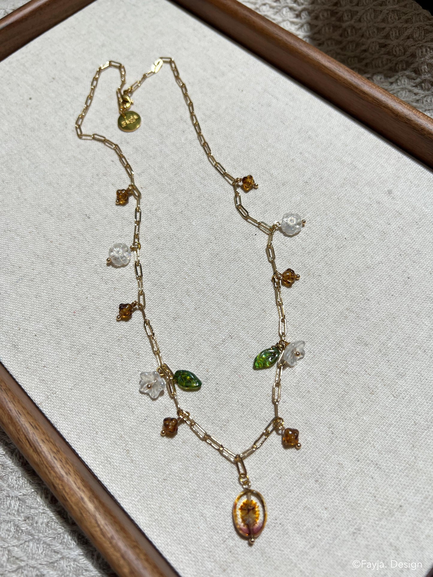 Bohemian glass beads Czech Glass Bead Charms necklace, flowers charms, chain necklace