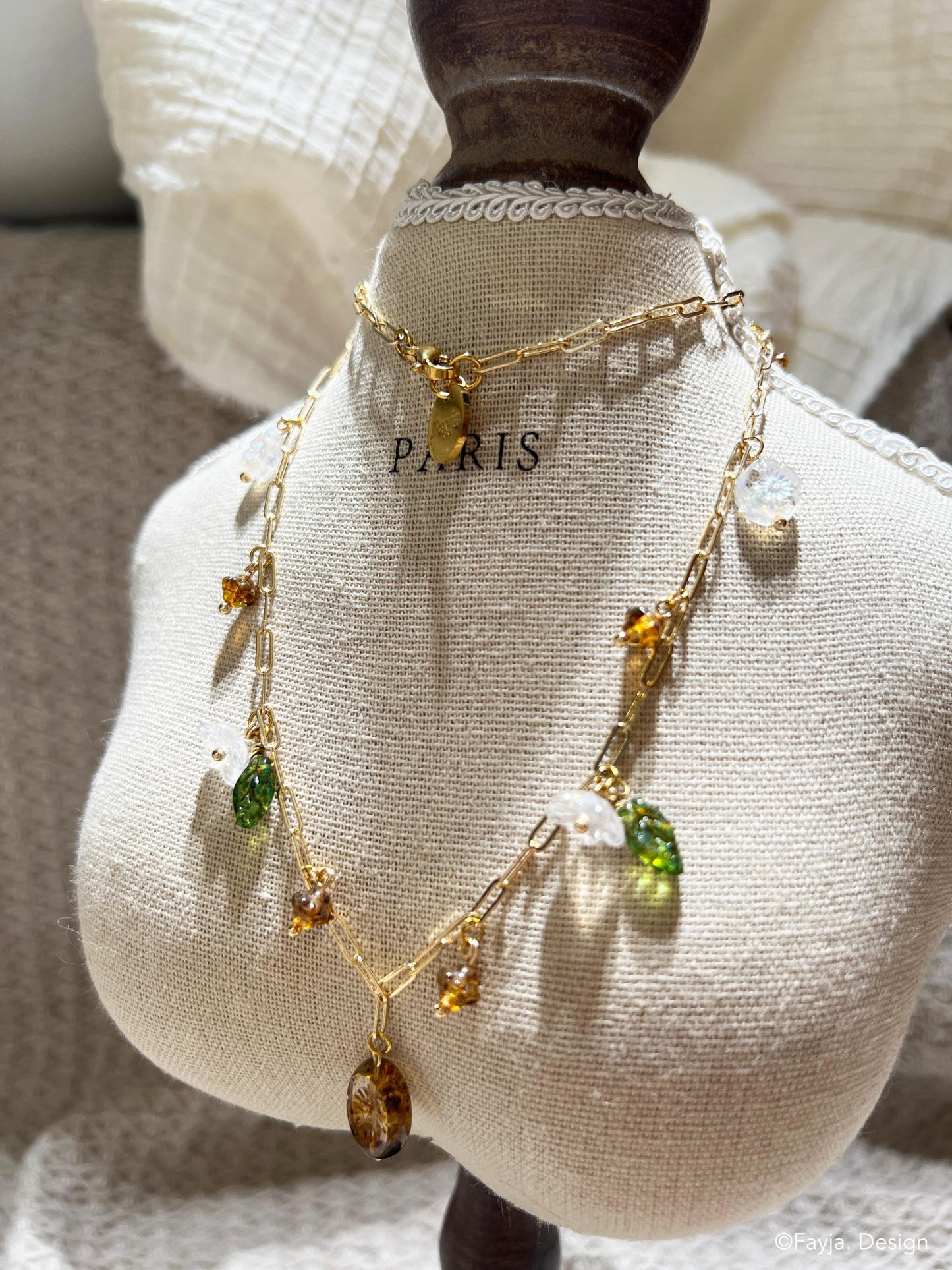 Bohemian glass beads Czech Glass Bead Charms necklace, flowers charms, chain necklace