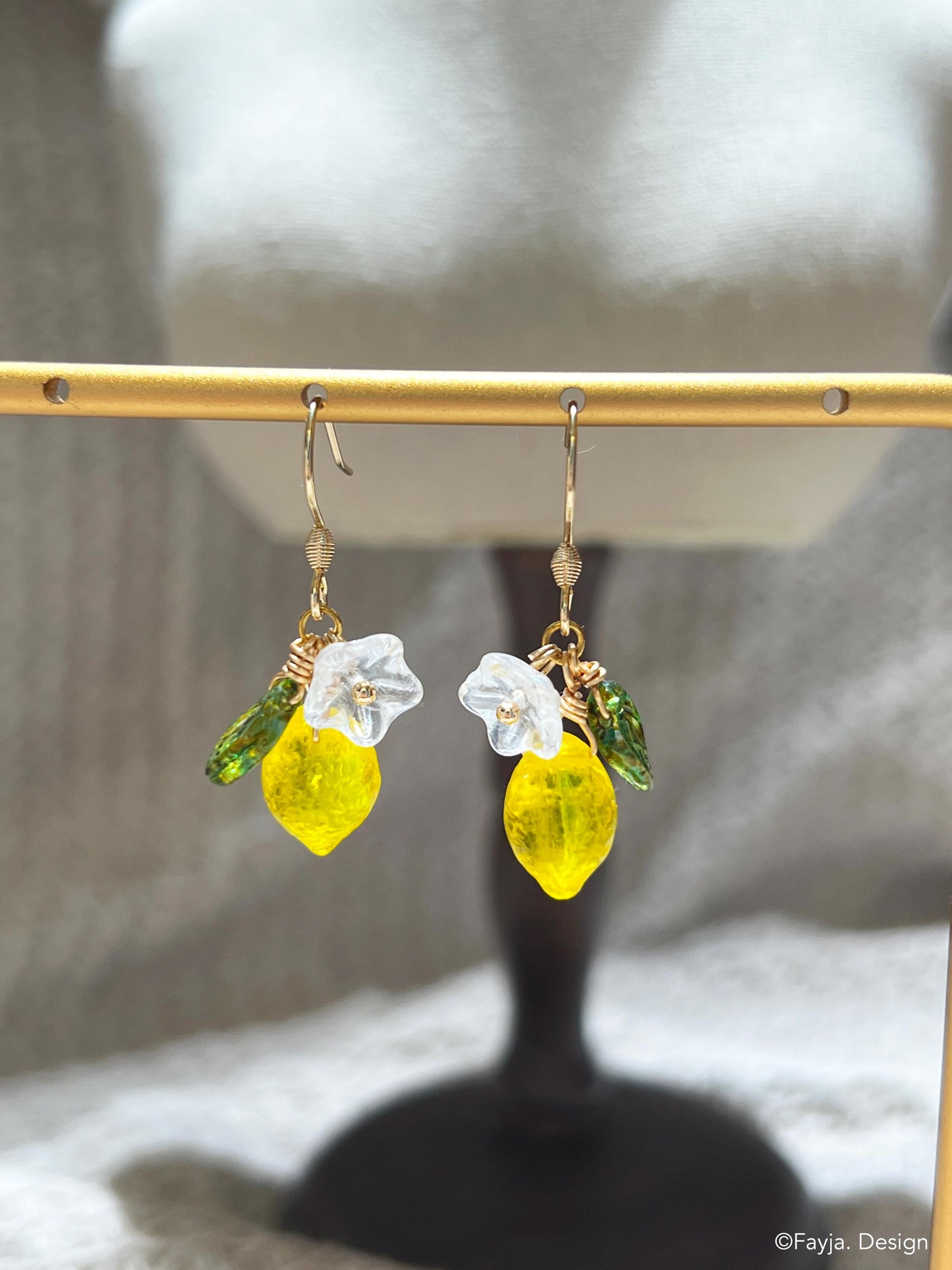 Bohemian lemon earrings, Czech bead fruit flower drop earrings, cute yellow drop earrings, Handcrafted earrings, gift for her, summer