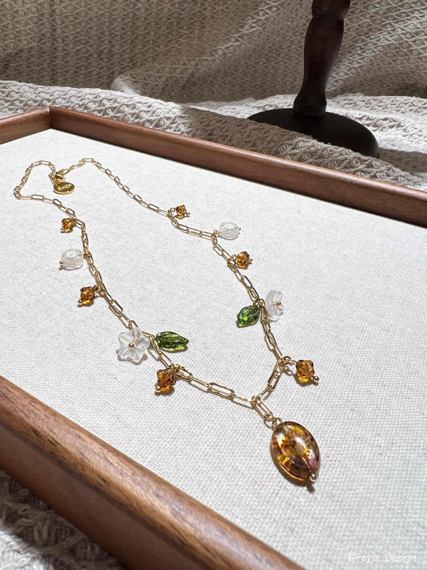 Bohemian glass beads Czech Glass Bead Charms necklace, flowers charms, chain necklace
