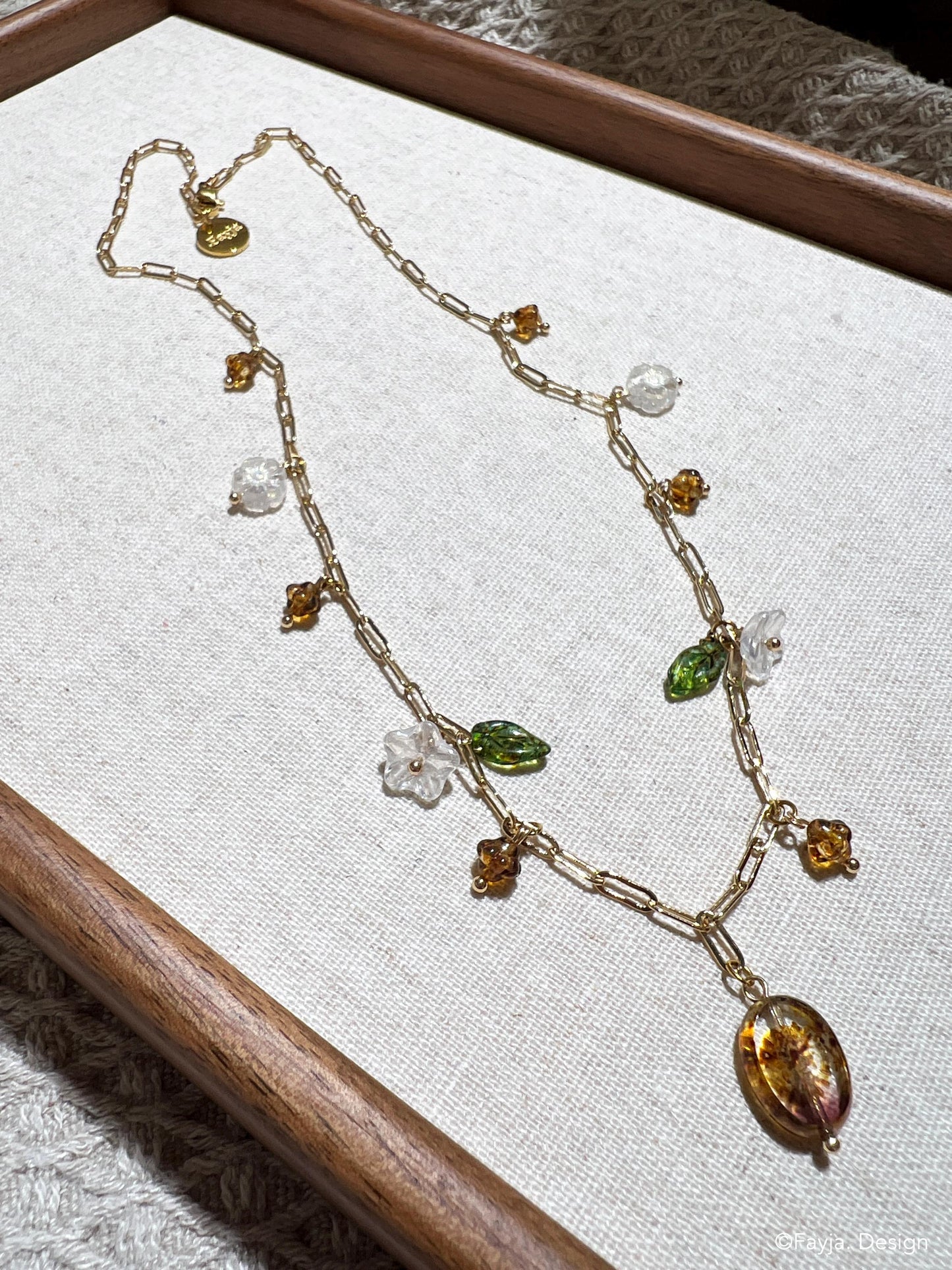 Bohemian glass beads Czech Glass Bead Charms necklace, flowers charms, chain necklace