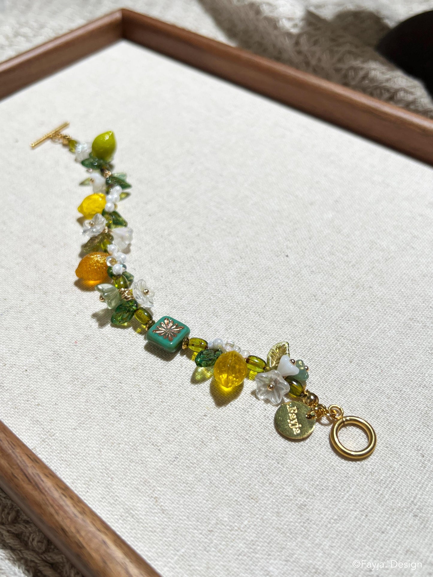 Lemonade fruit jewelry, cute lemon bracelet, lemon head floral bracelet, summer jewelry for holiday vacation, bohemian bead, gift for her