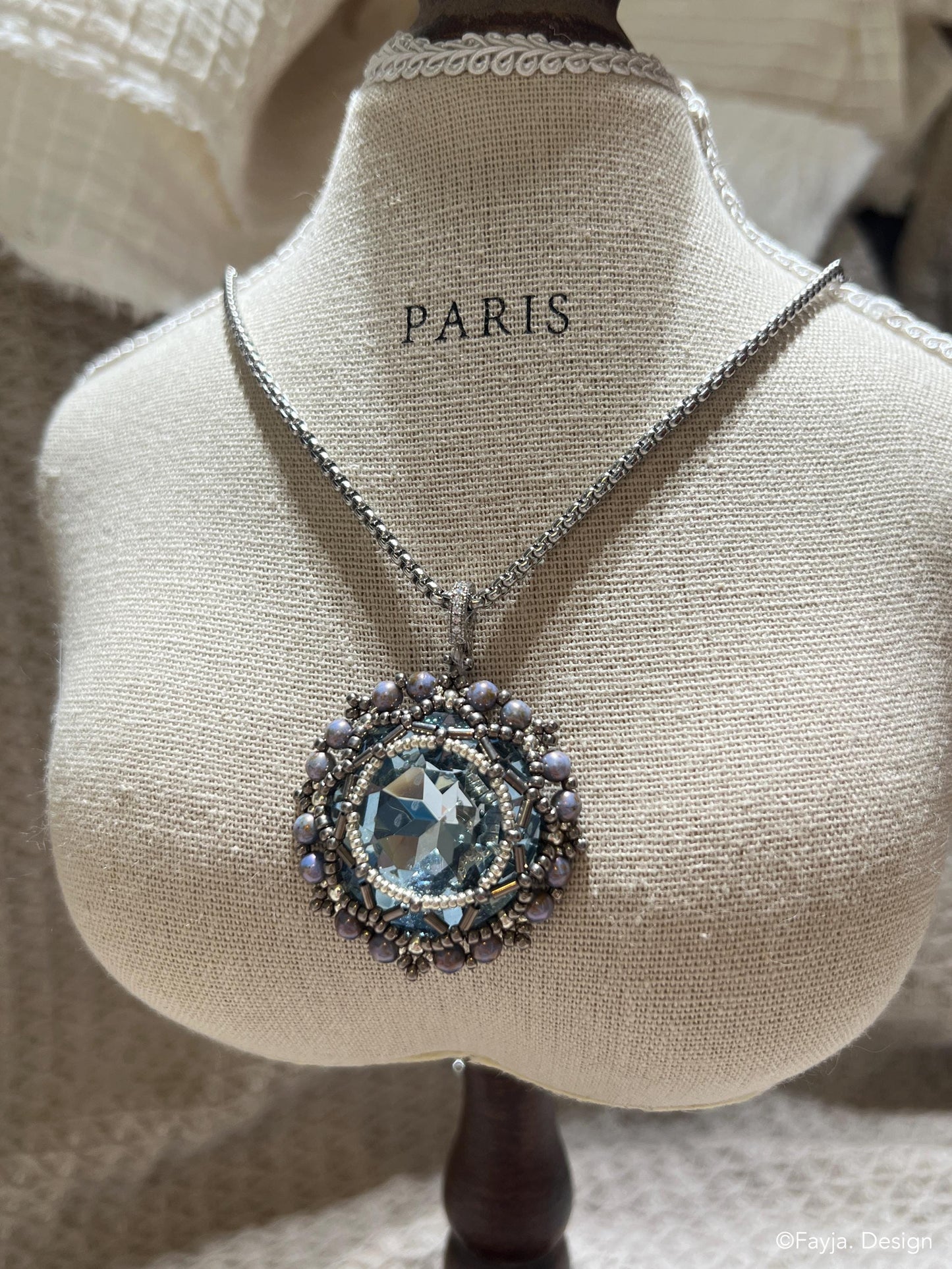 Handcrafted Beaded Bezel Crystal Flower Pendant necklace