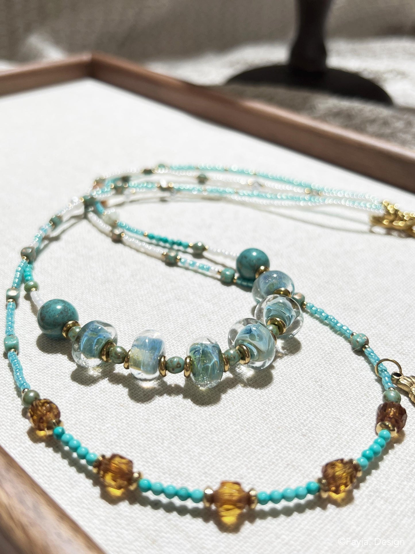 Ocean-Inspired Teal Blue Necklace | Handcrafted Lampwork Bead & TOHO Seed Bead Jewelry