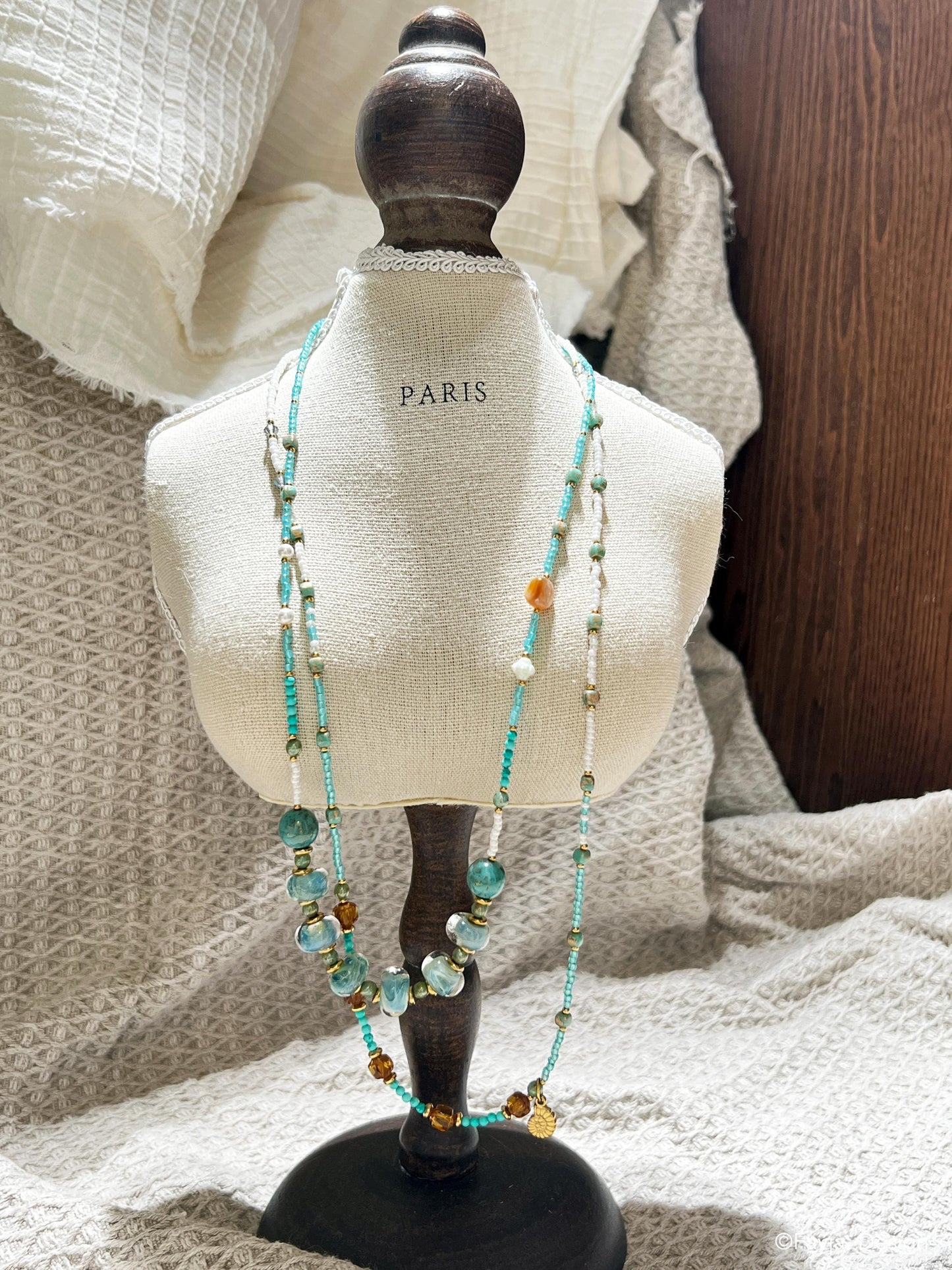 Ocean-Inspired Teal Blue Necklace | Handcrafted Lampwork Bead & TOHO Seed Bead Jewelry
