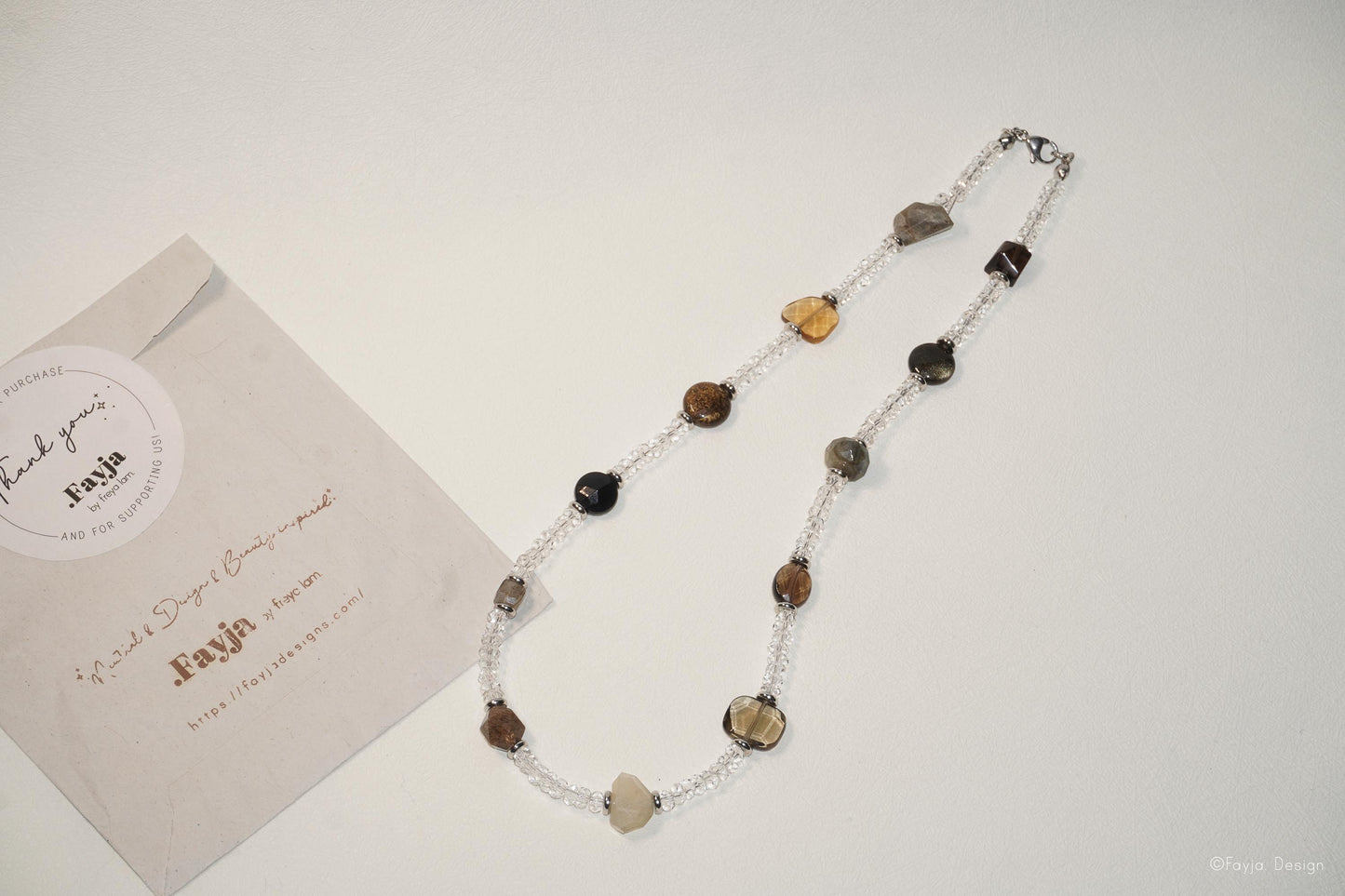 Celestial Bead Cascade necklace- White Crystal with mixed Gemstone