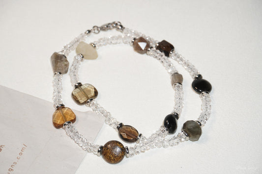 Celestial Bead Cascade necklace- White Crystal with mixed Gemstone