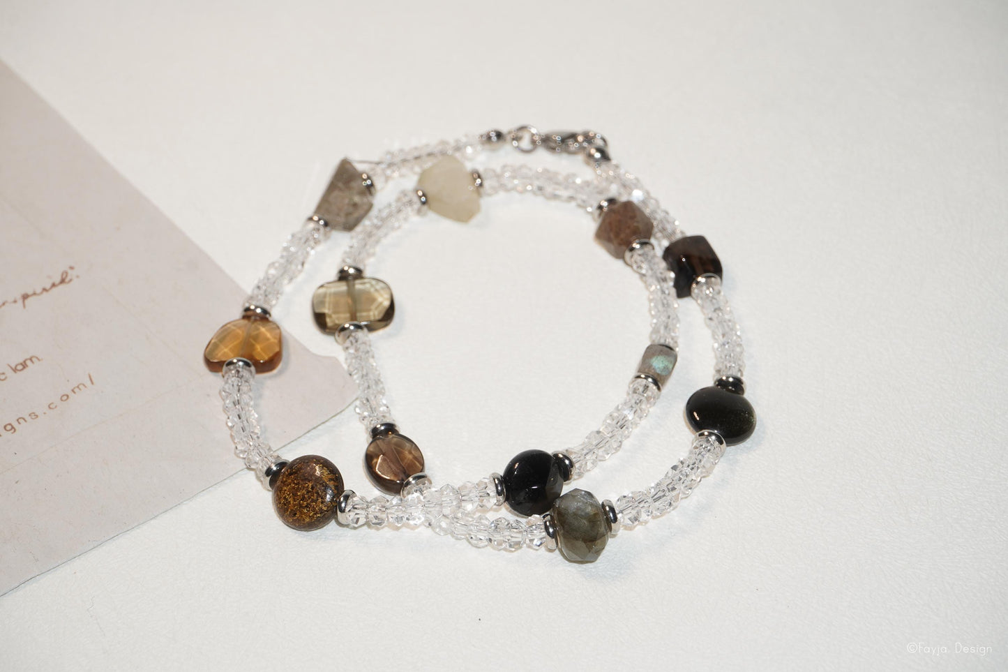 Celestial Bead Cascade necklace- White Crystal with mixed Gemstone