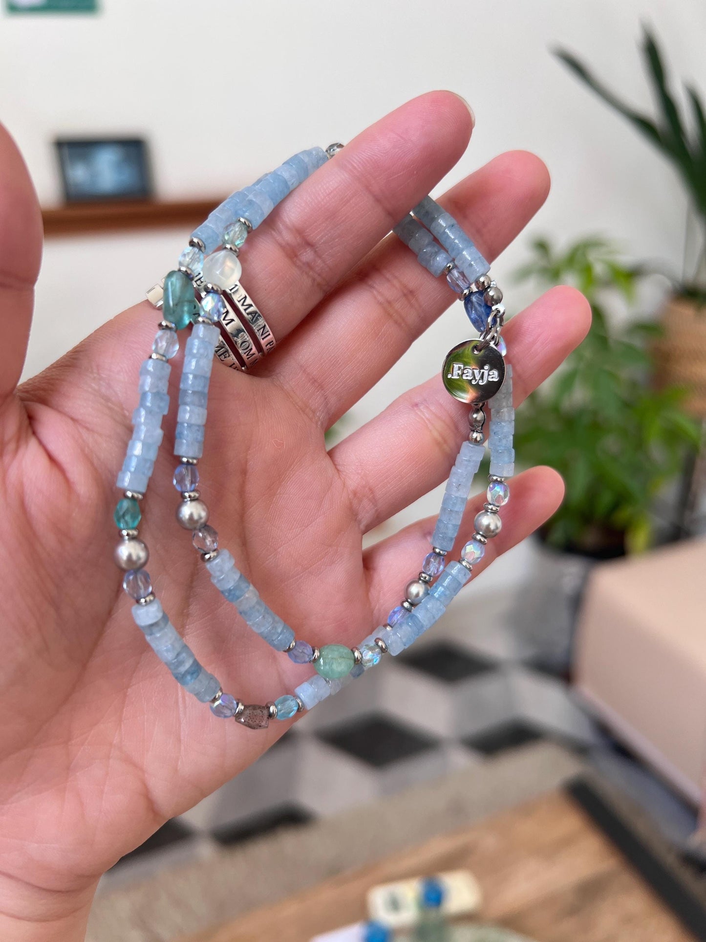 Aqua Serenity - Aquamarine with Blue Sapphire birthstone necklace
