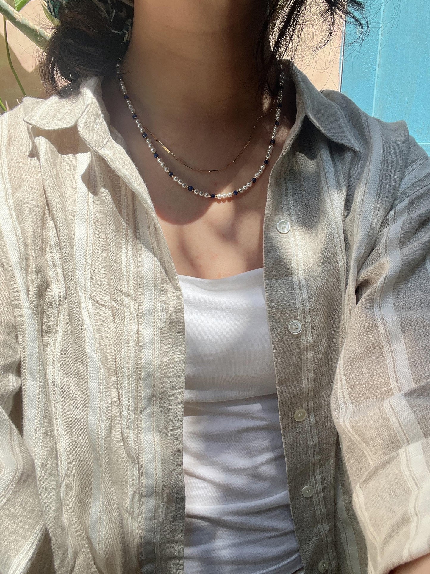 Lapis Luxe Necklace - Swarovski pearls and Lazurite stones necklace