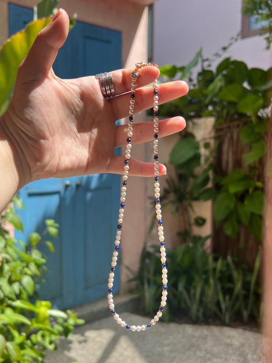 Lapis Luxe Necklace - Swarovski pearls and Lazurite stones necklace