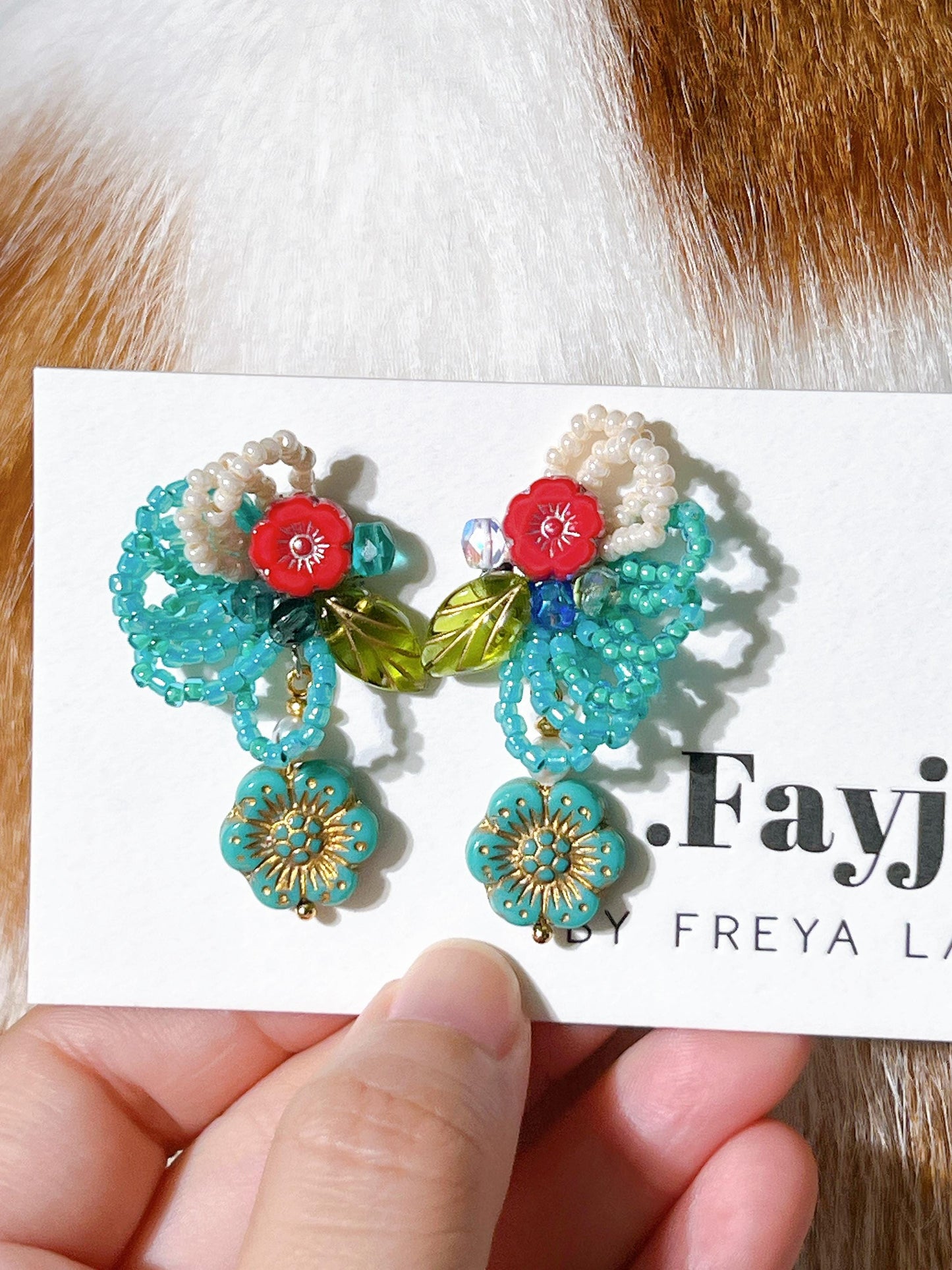 Handmade Czech glass beads embroidered ear stud earring gift for her