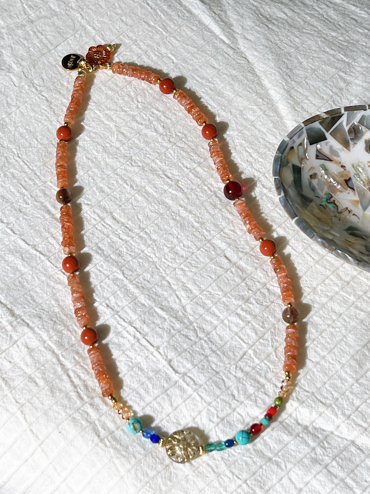 Sunstone & Copper Rutilated Quartz Carnelian with Czech glass beads - best value set of 2 beaded necklace