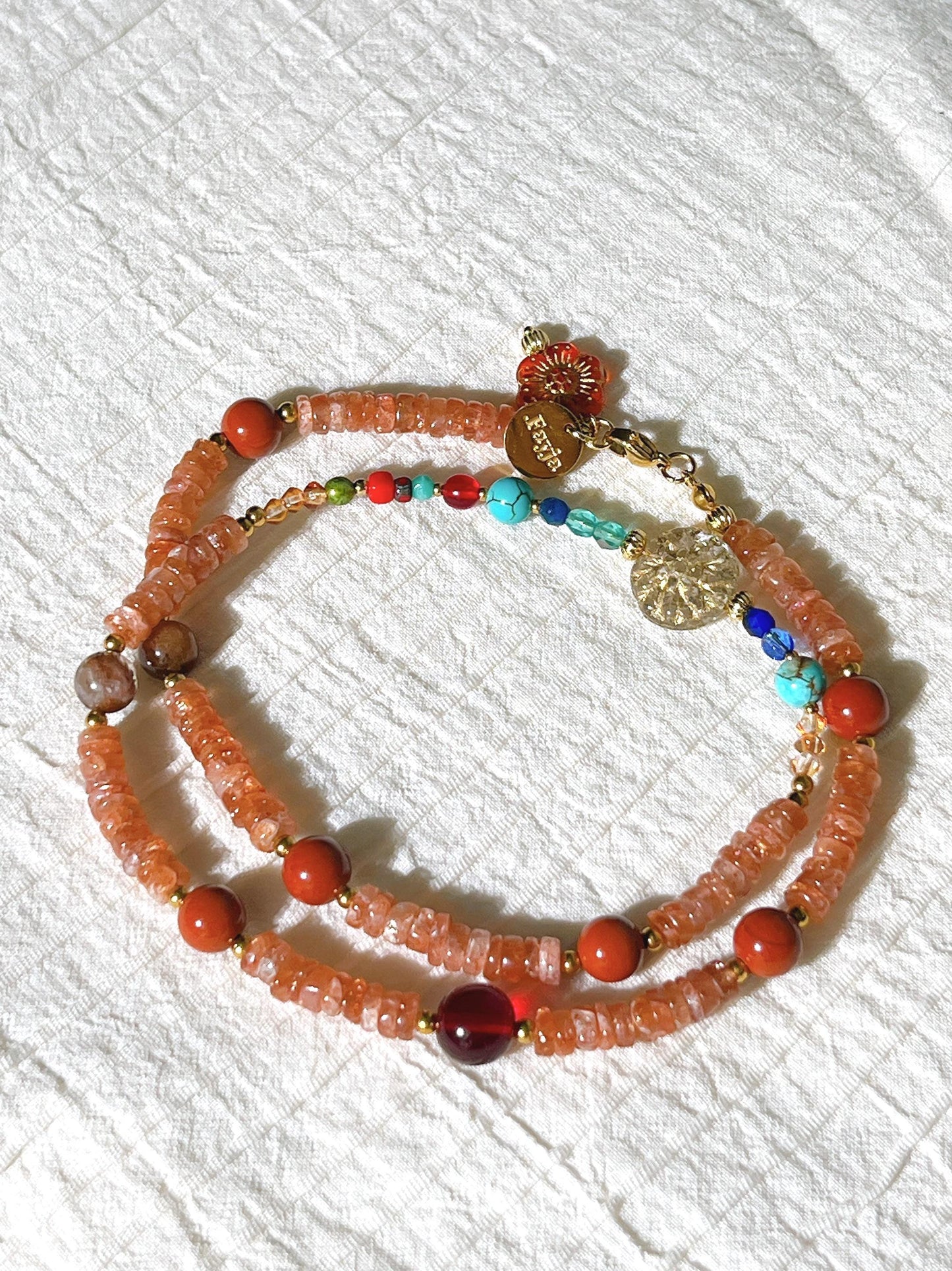 Sunstone & Copper Rutilated Quartz Carnelian with Czech glass beads - best value set of 2 beaded necklace