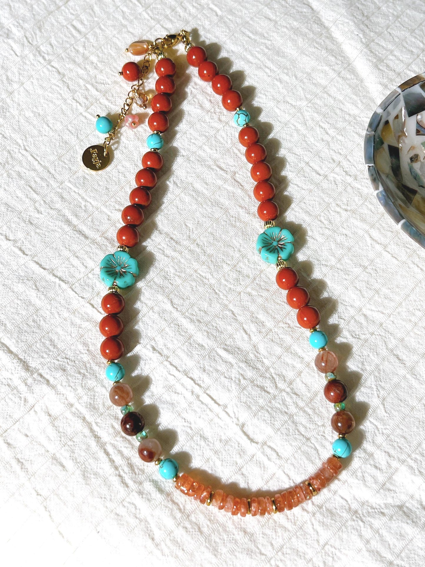 Sunstone & Copper Rutilated Quartz Carnelian with Czech glass beads - best value set of 2 beaded necklace
