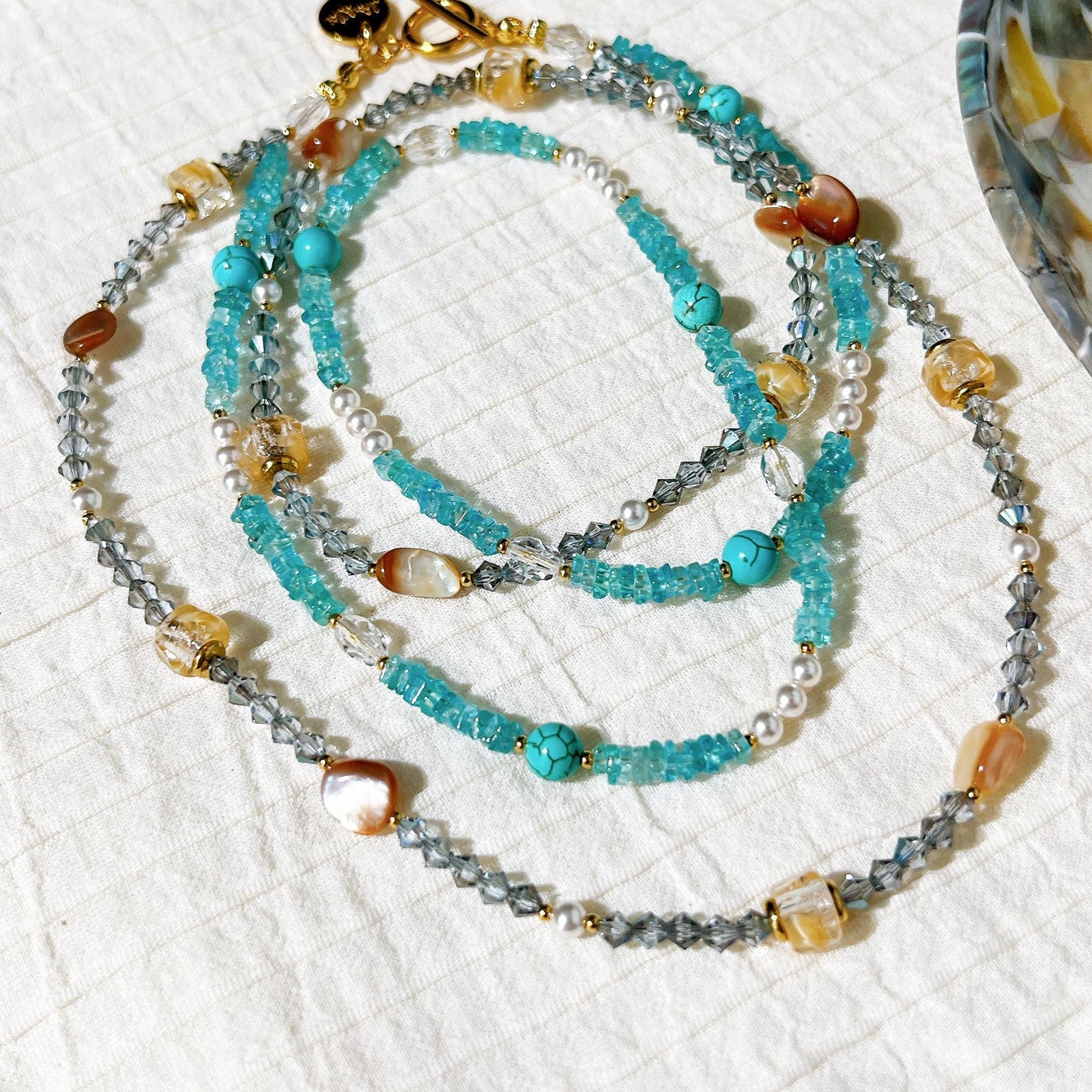 Sky apatite square cut crystal beads beaded necklace gift for her