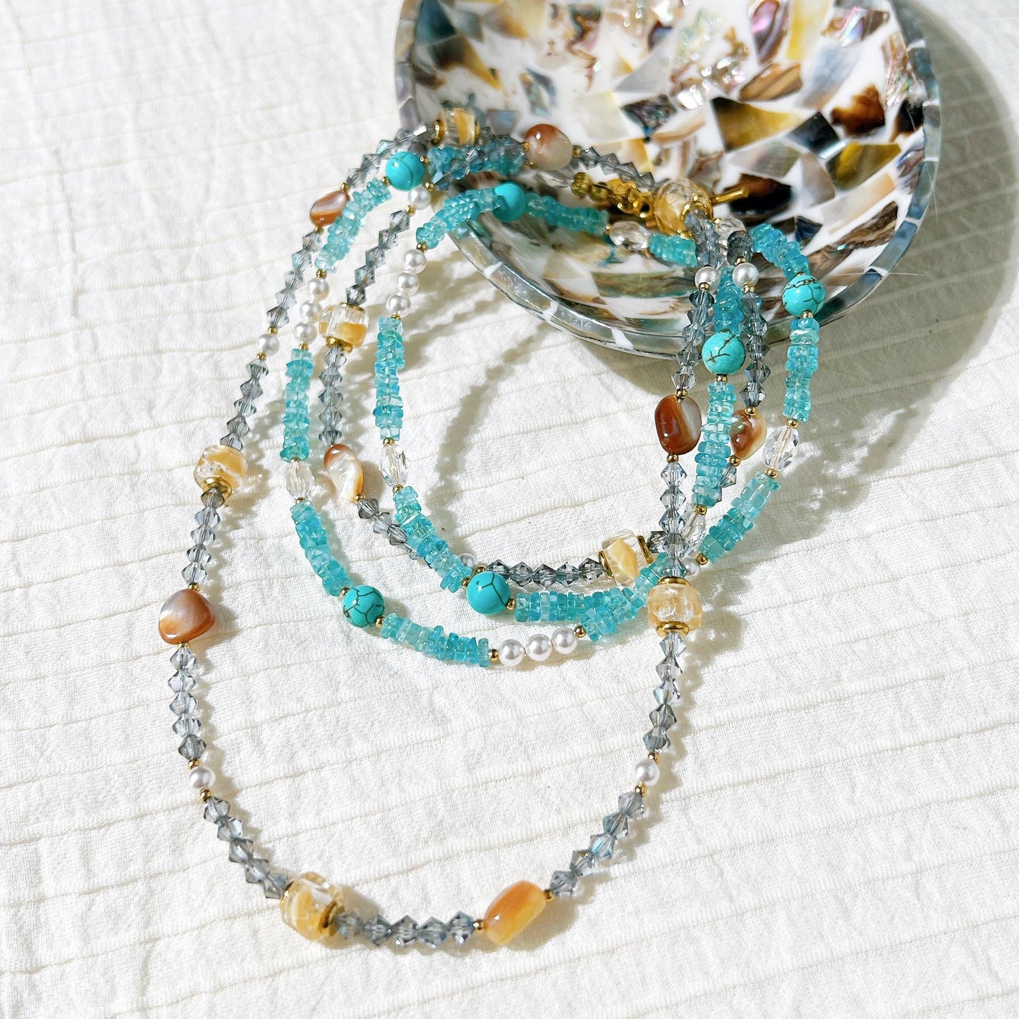 Sky apatite square cut crystal beads beaded necklace gift for her