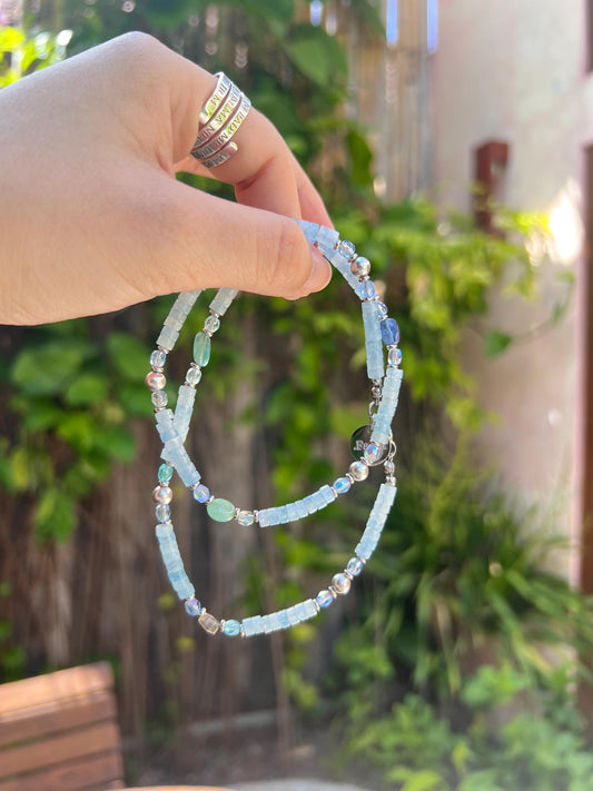 Aqua Serenity - Aquamarine with Blue Sapphire birthstone necklace