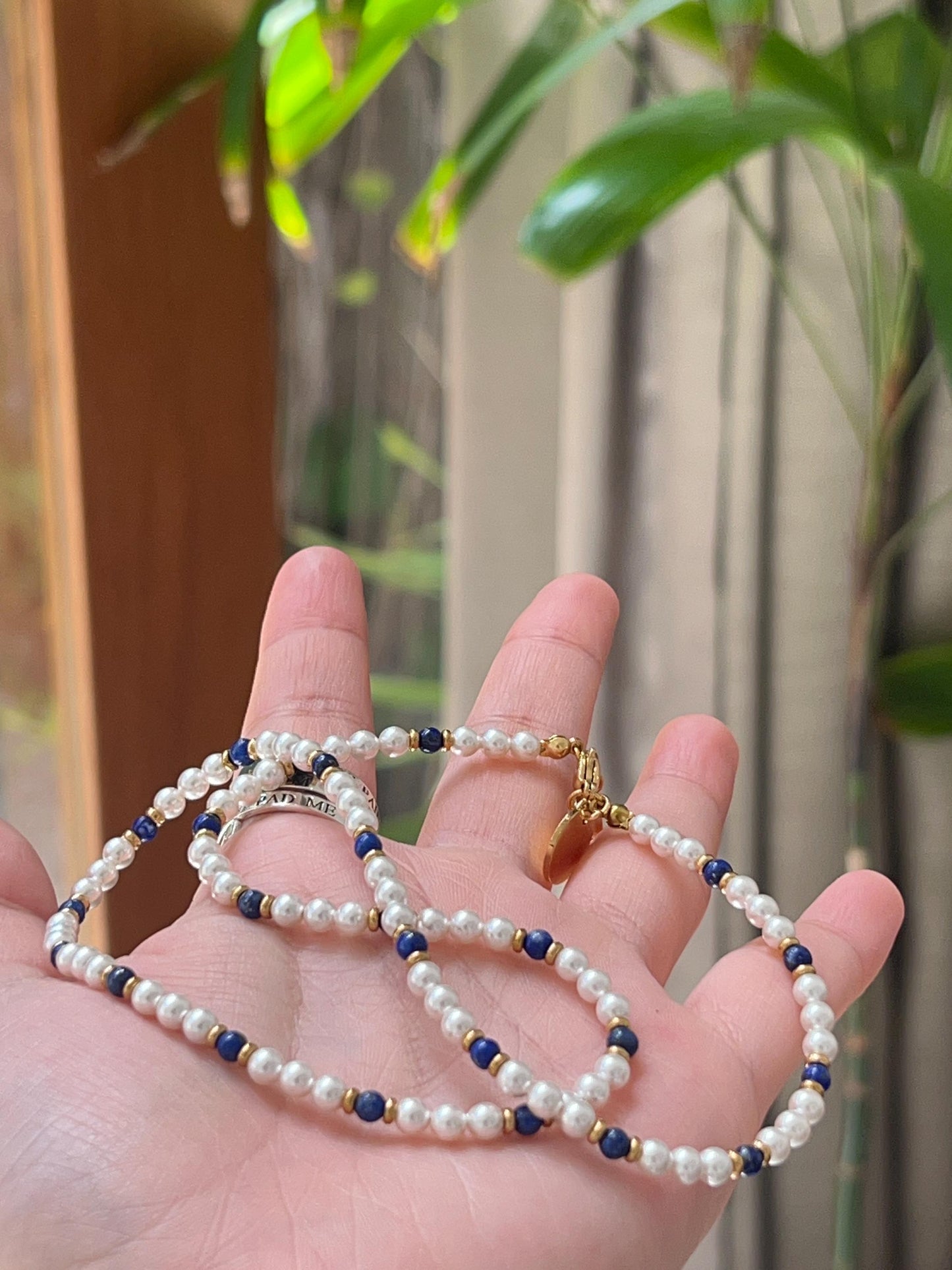 Lapis Luxe Necklace - Swarovski pearls and Lazurite stones necklace