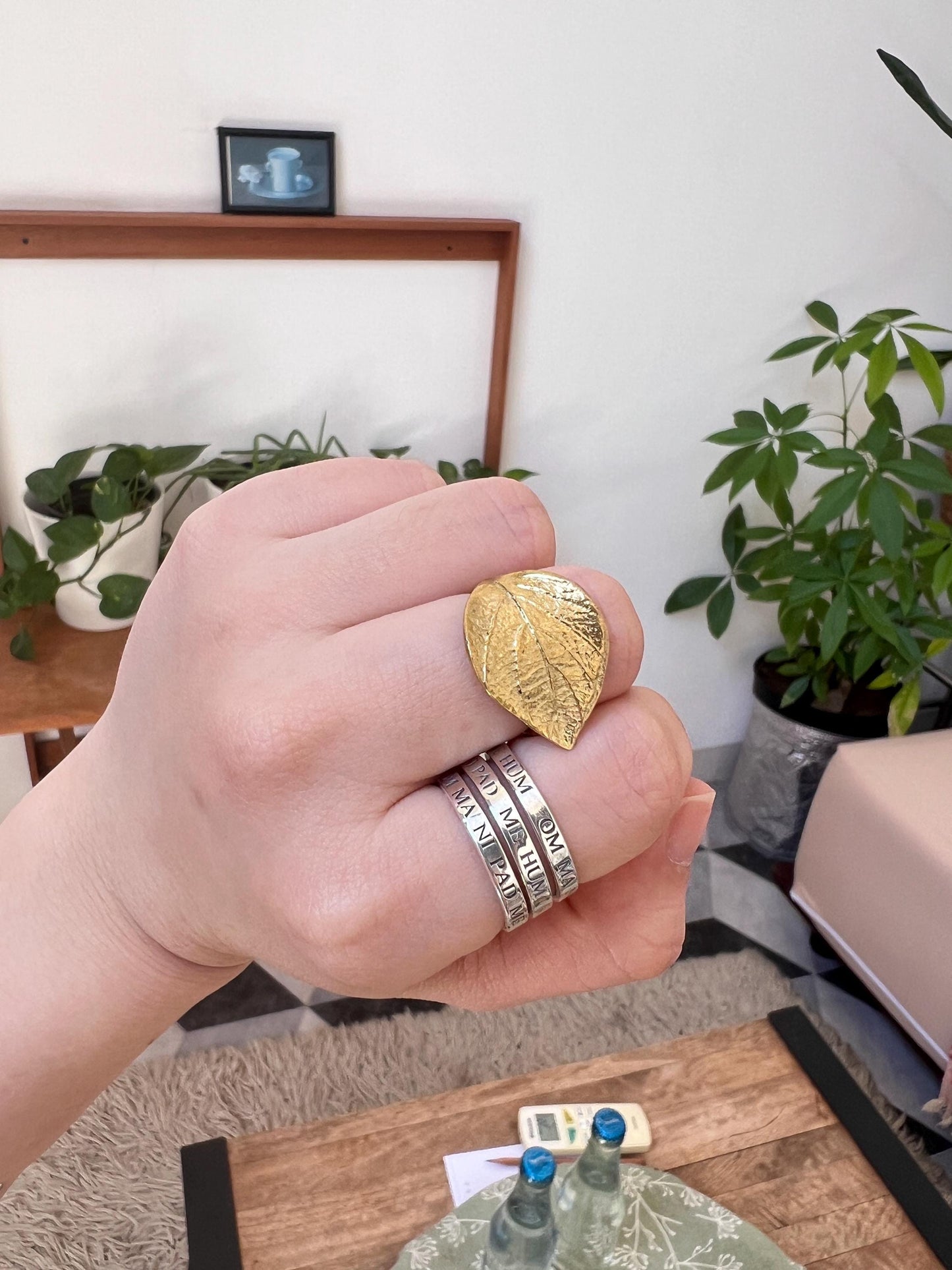 leaf brass ring statement rings gift for her