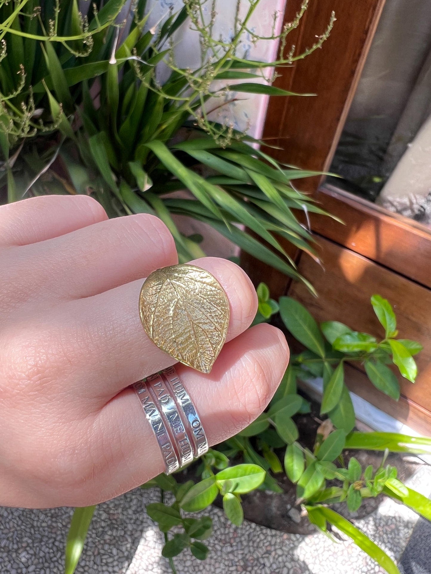 leaf brass ring statement rings gift for her
