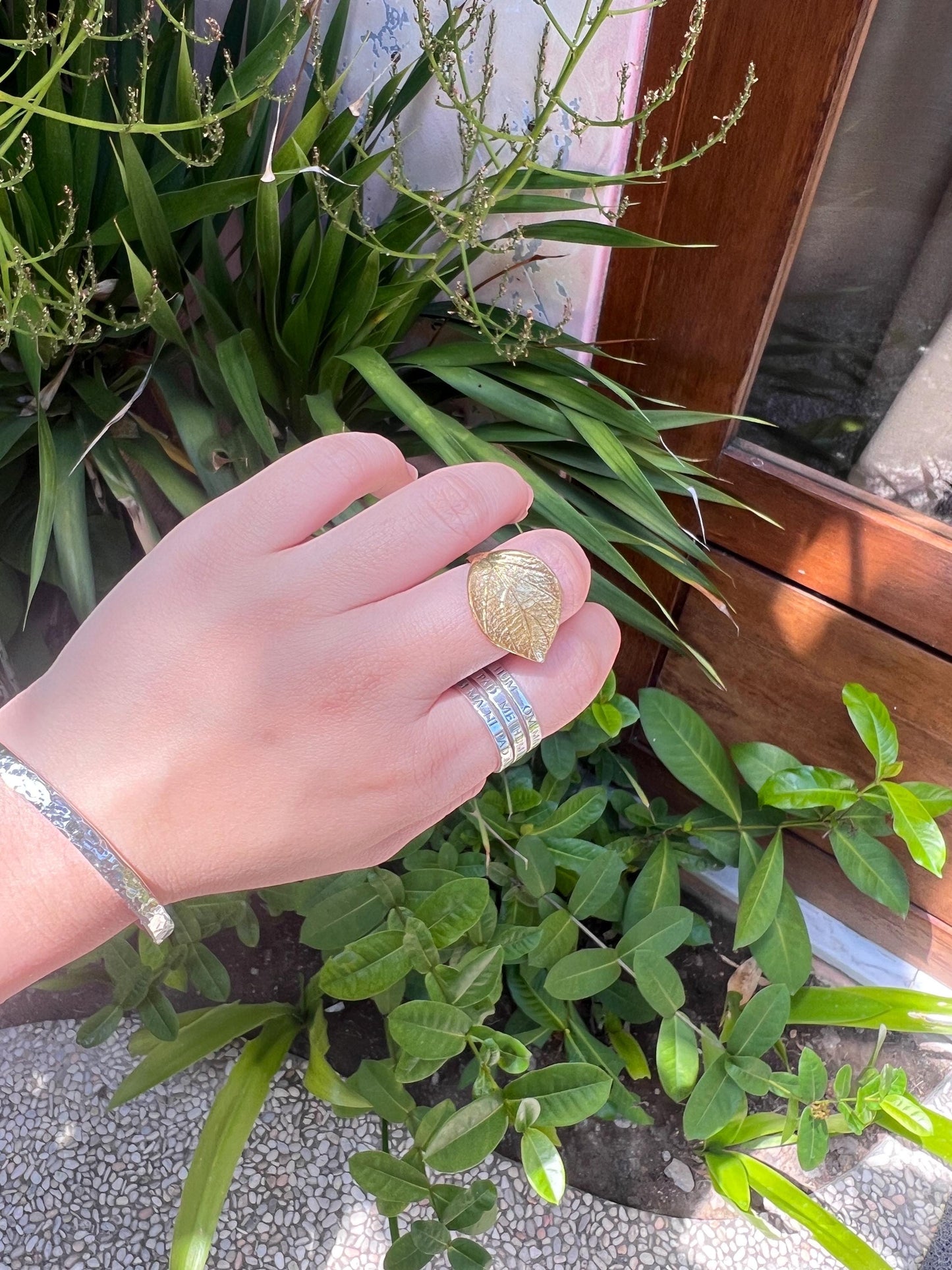 leaf brass ring statement rings gift for her