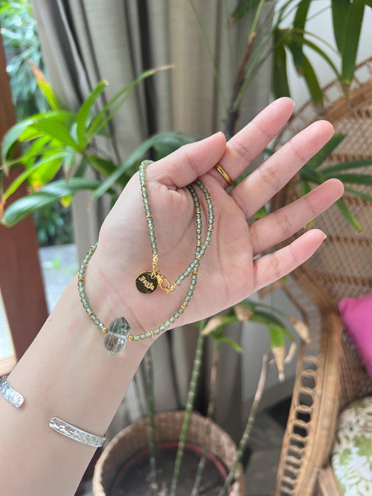 Verdant Essence Necklace - Green Phantom Quartz and green apatite necklace