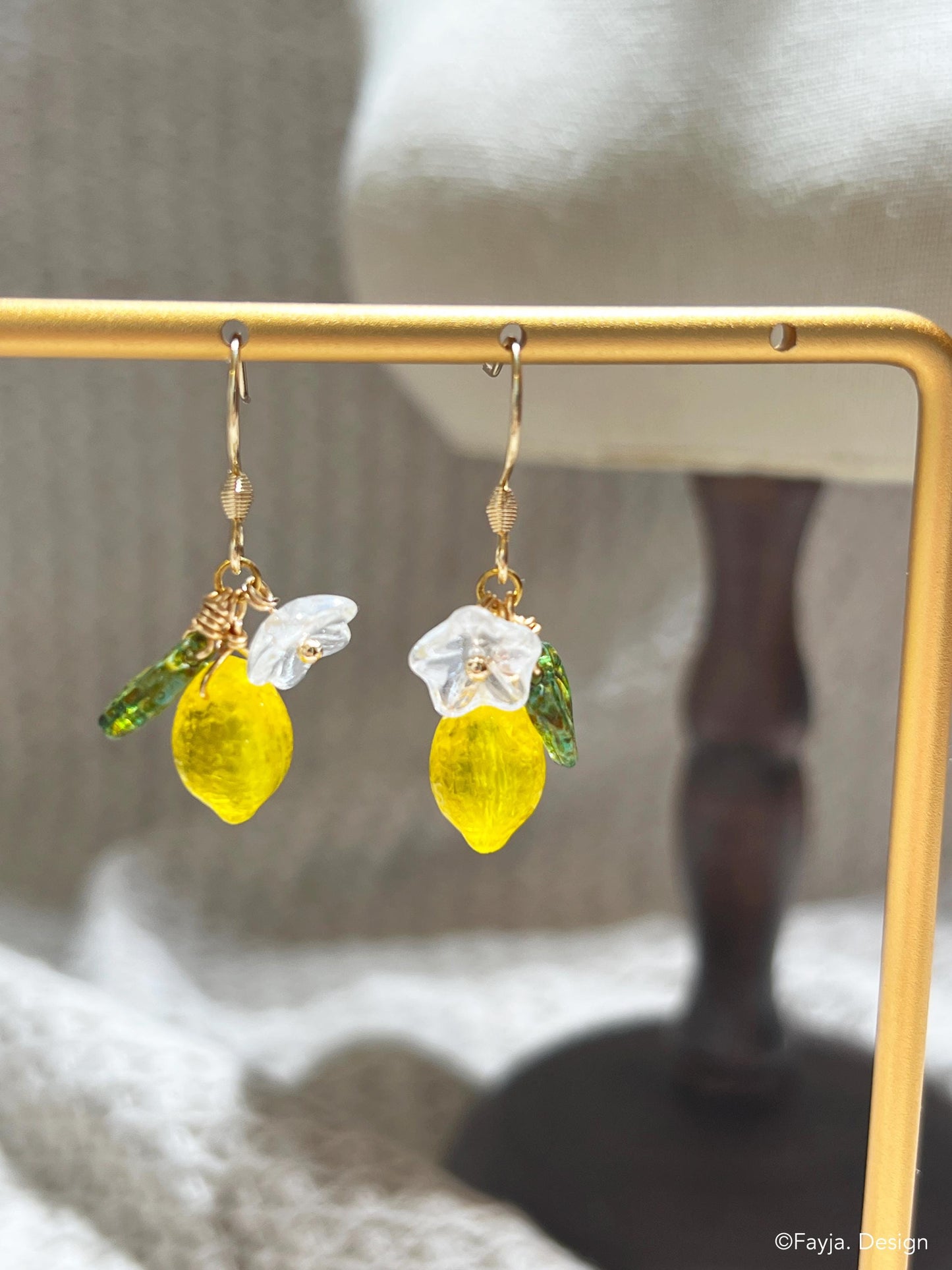 Bohemian lemon earrings, Czech bead fruit flower drop earrings, cute yellow drop earrings, Handcrafted earrings, gift for her, summer
