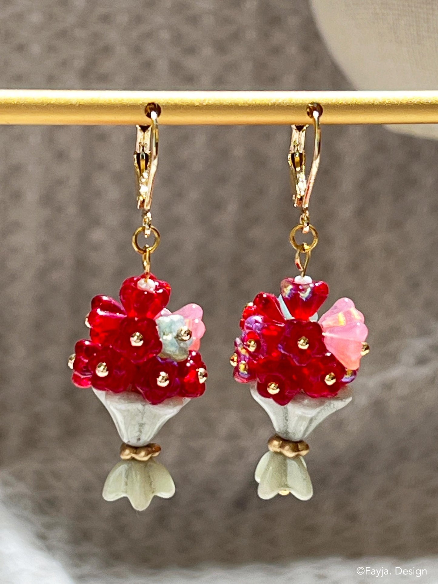 handcrafted Czech beads floral bouquet design drop earrings, gift for her, cute bouquet earrings, gift for mom, cute flower drop earring
