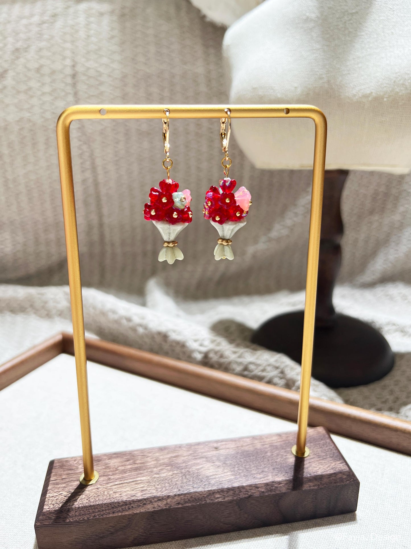 handcrafted Czech beads floral bouquet design drop earrings, gift for her, cute bouquet earrings, gift for mom, cute flower drop earring