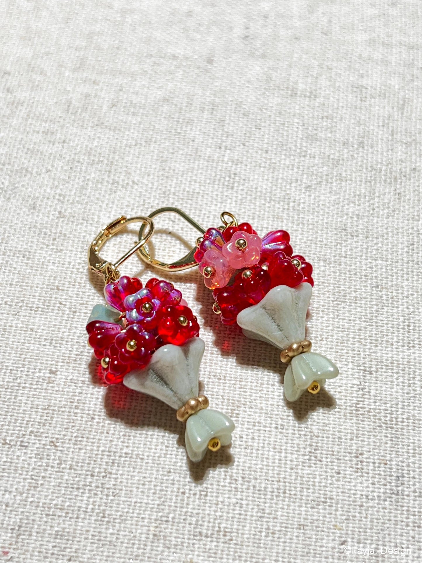 handcrafted Czech beads floral bouquet design drop earrings, gift for her, cute bouquet earrings, gift for mom, cute flower drop earring