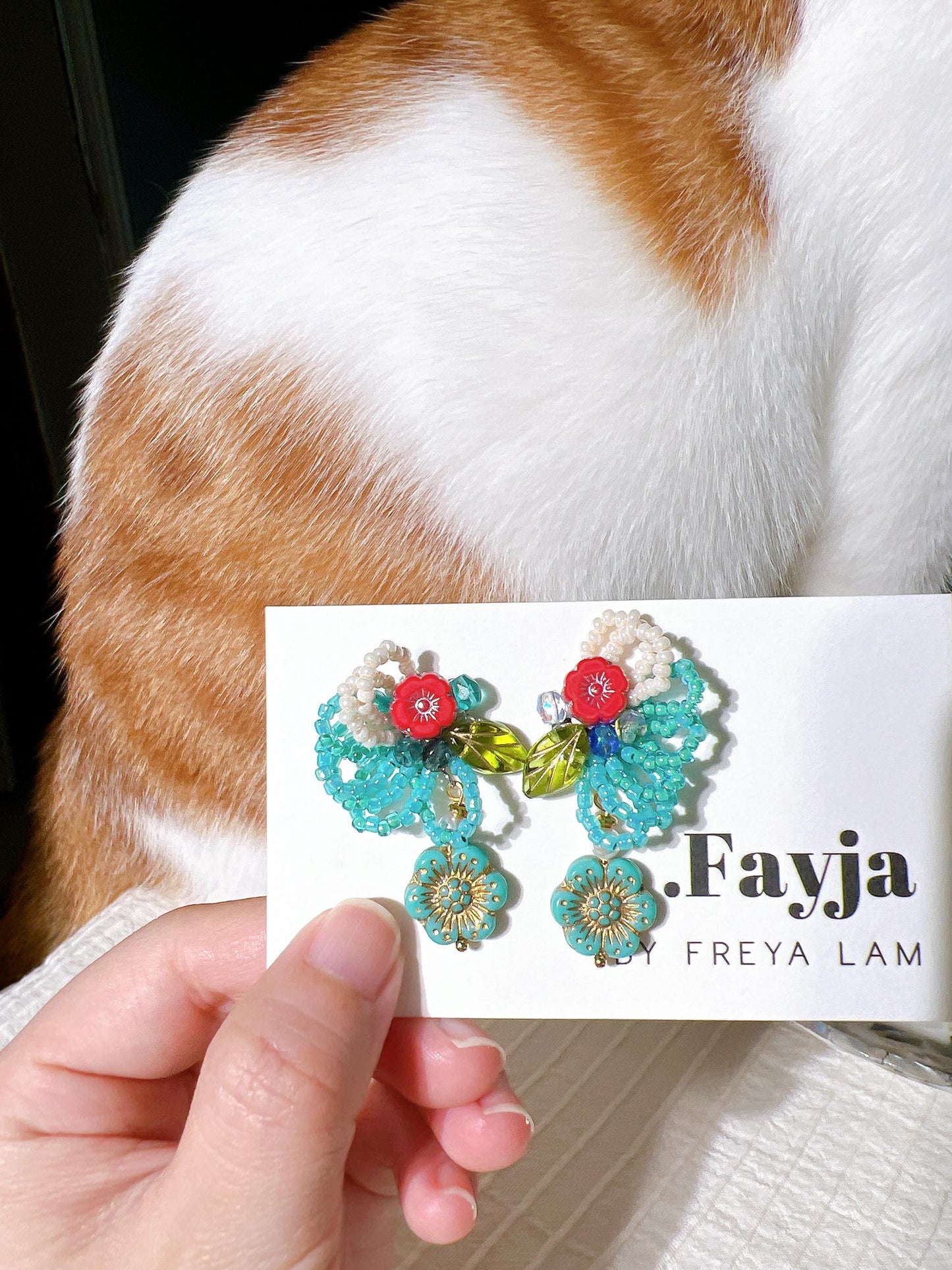 Handmade Czech glass beads embroidered ear stud earring gift for her