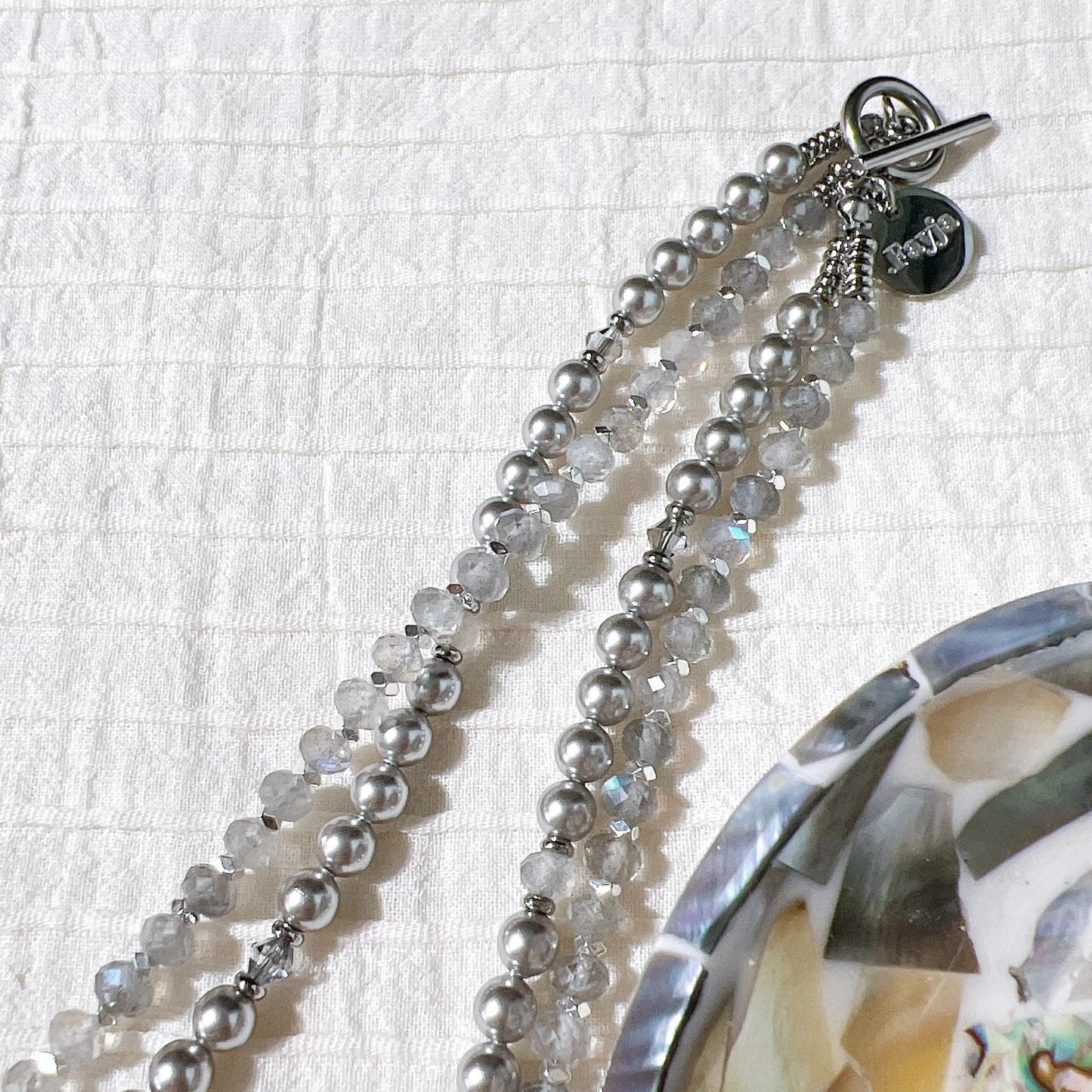 shiny cut labradorite and Swarovski grey pearls glamorous grey tone necklace gift for her labradorite silver necklace