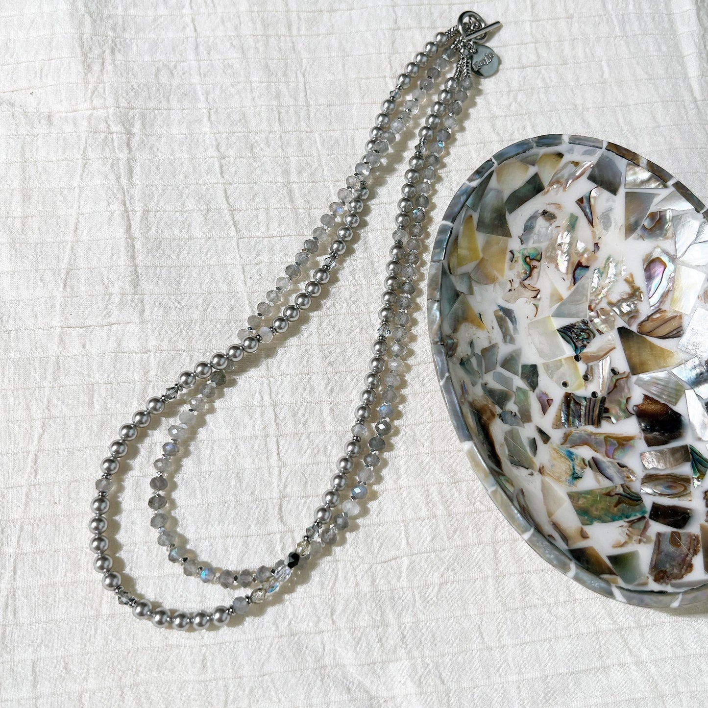 shiny cut labradorite and Swarovski grey pearls glamorous grey tone necklace gift for her labradorite silver necklace
