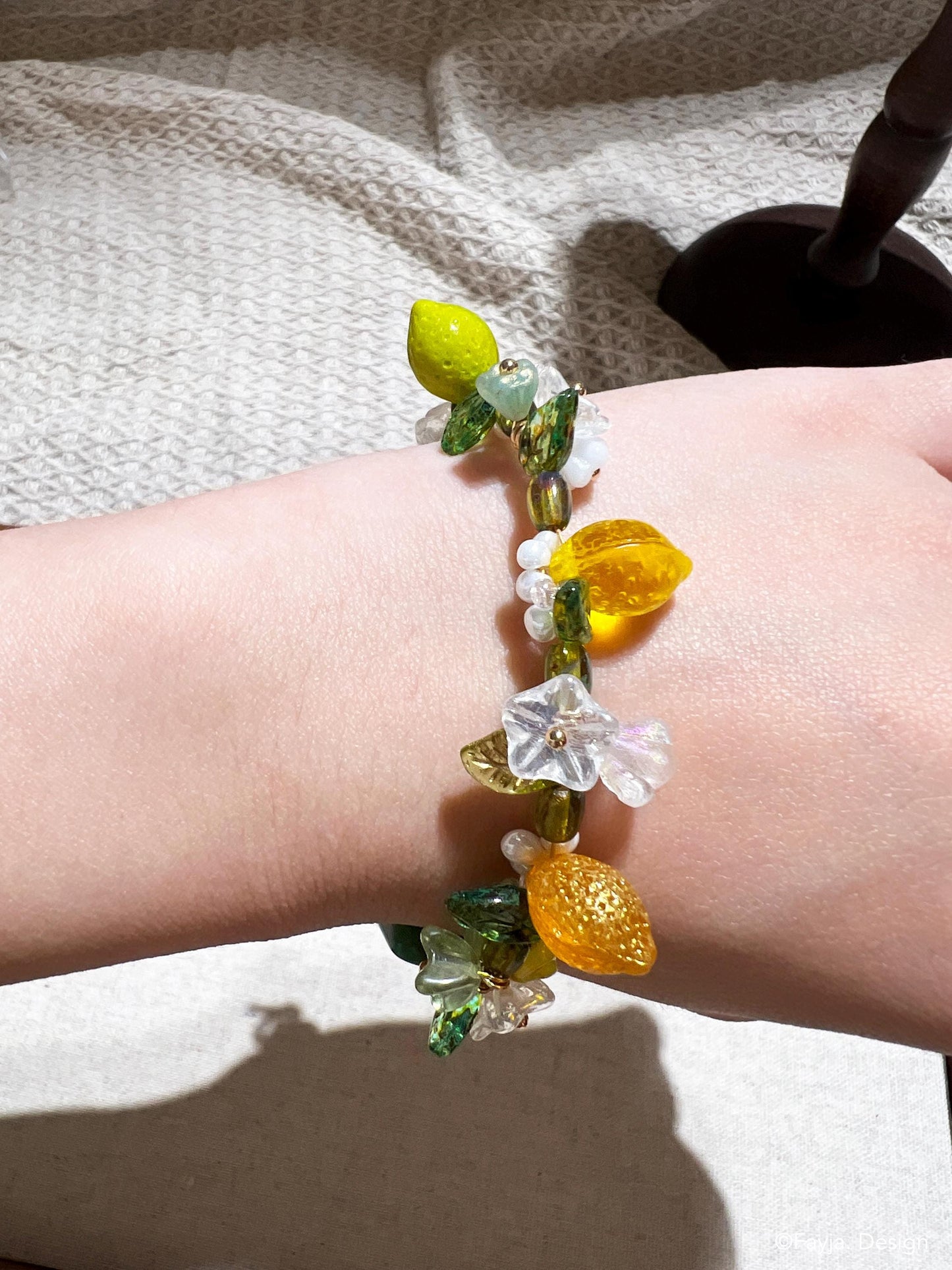 Lemonade fruit jewelry, cute lemon bracelet, lemon head floral bracelet, summer jewelry for holiday vacation, bohemian bead, gift for her