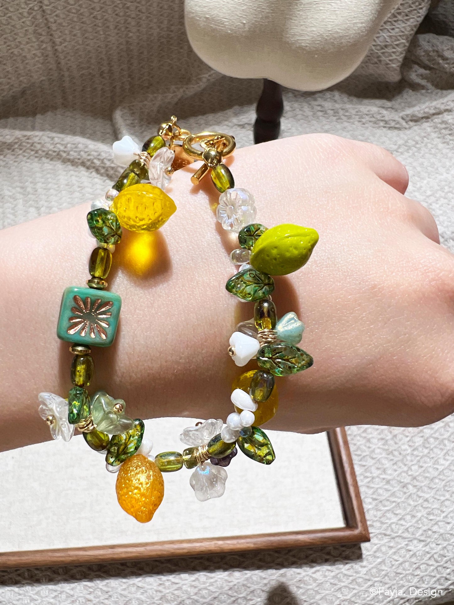 Lemonade fruit jewelry, cute lemon bracelet, lemon head floral bracelet, summer jewelry for holiday vacation, bohemian bead, gift for her