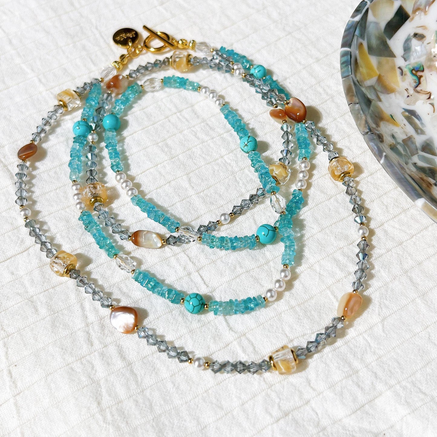 Sky apatite square cut crystal beads beaded necklace gift for her