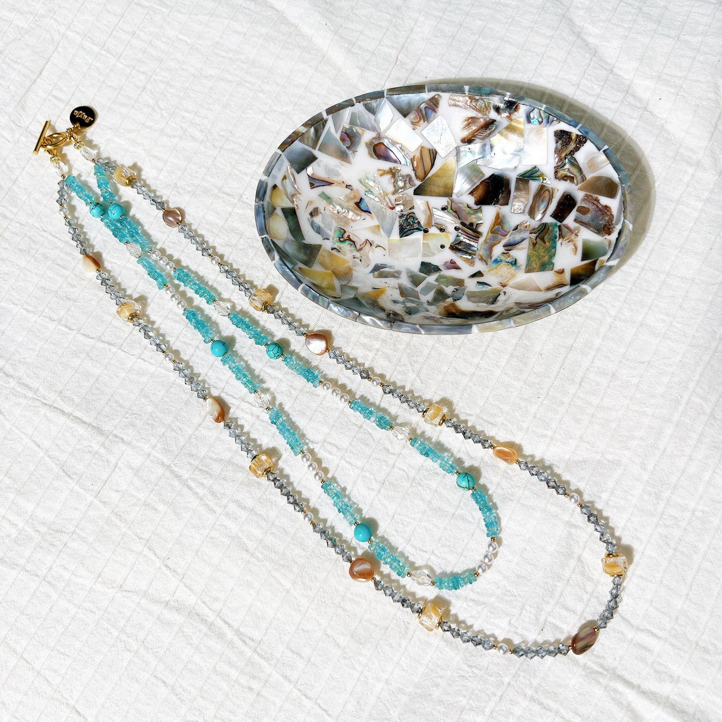 Sky apatite square cut crystal beads beaded necklace gift for her